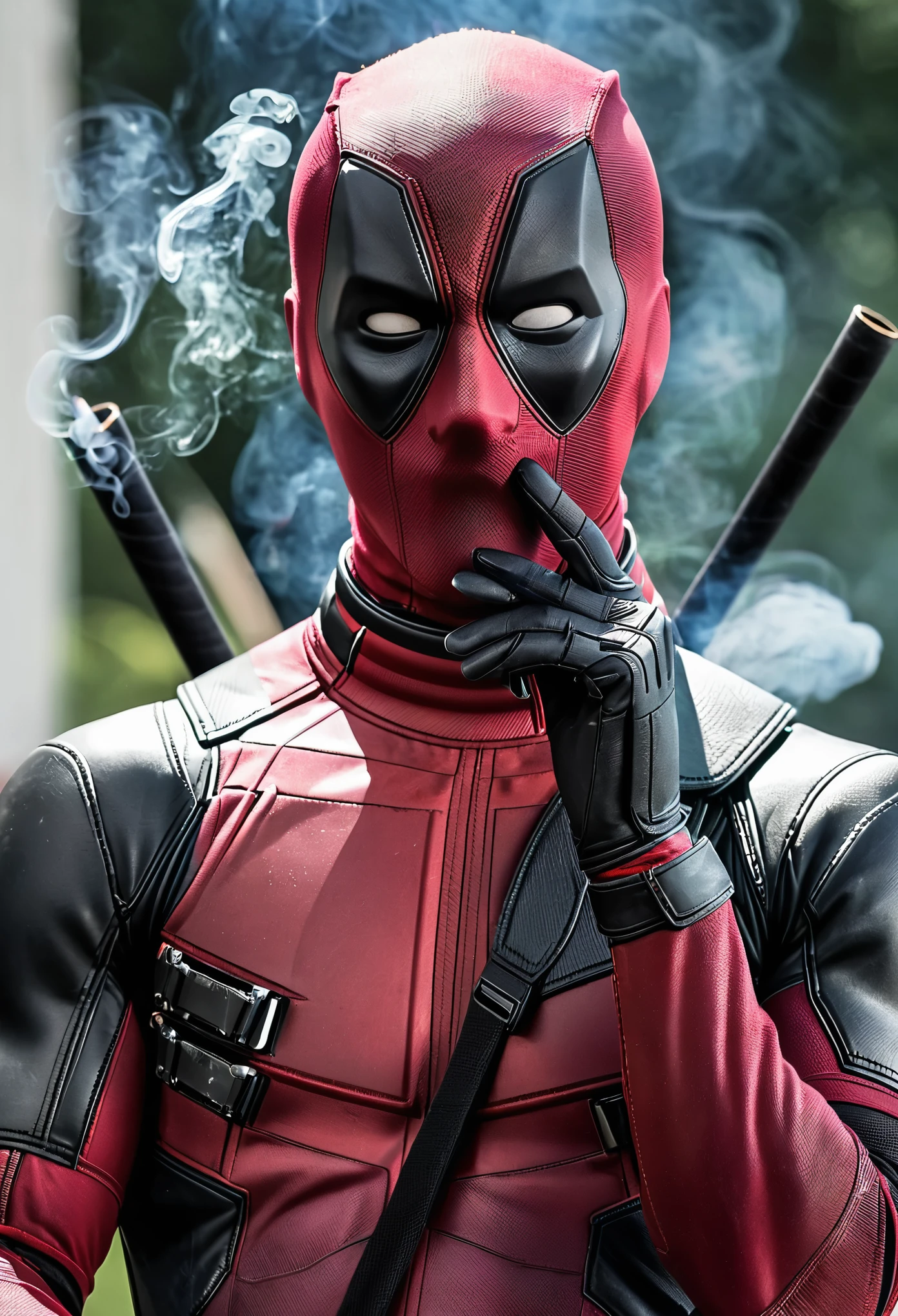 Deadpool smoking a cigarette