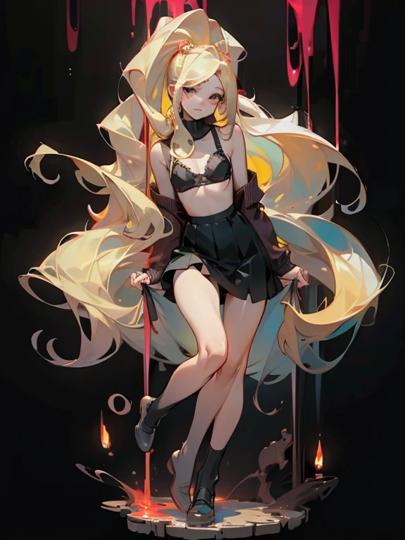 best quality,<lora:add_detail:0.3>, (1girl, solo, adult female, mature female), <lora:concept_goodHands:1>, <lora:detailed_eyes:1>,
<lora:character_cynthiaPokemon_(cynthia (pokemon)):0.9>, cynthia \(pokemon\), (hair ornaments), long blond hair, hair over one eye, muscular, (abs:1.1), leg muscles,  
highleg leotard, thigh gap, (miniskirt:1.1), smile, makeup, magical girl, magical girl pose, happy, laughing, (fur-trim), bent leg, (magic background, glowing magic background, magic circle background), raised hand, navel cutout, black outfit, cameltoe, (bare legs), open mouth, long sleeves, biceps,
