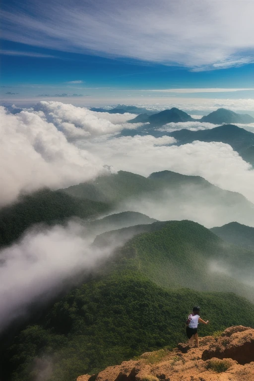 uma montanha grande no brasil, ao fundo nuvens, raio de luz, majestoso, 8k, foto, realista, detalhado