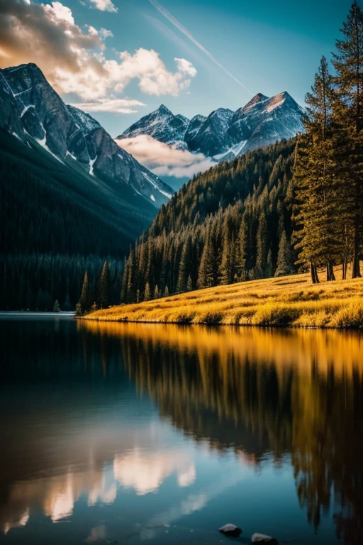 to the lively and vibrant atmosphere of the image. The clouds, with their soft and graceful edges, add a sense of tranquility and serenity to the scene. The ray of light breaking through the clouds casts an ethereal glow upon the mountain, making it appear both majestic and mystical. The high resolution of 8k and the photo-realistic style enhance the details and textures of the image, allowing the viewer to explore every inch of the scene. The realistic shadows and lighting create a sense of depth and perspective, drawing the viewer in and allowing them to truly appreciate the grandiosity of the mountain. This photo is a testament to the power and beauty of nature, inv