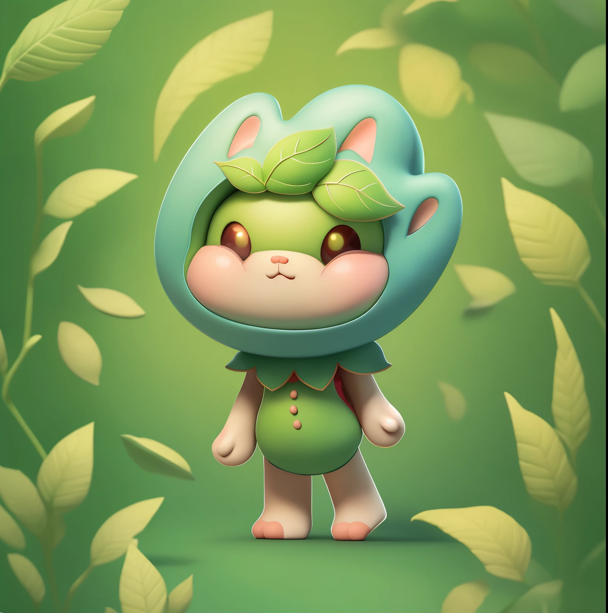 Green 3D character,There are three leaves on the head, Elven characters dressed in green, Lovely 3D rendering, cute 3d, Made by Pixar, Anime sprite character rendering, cute forest creatures, Cute elf characters, full body mascot, Its name is the Book of Bella, full body clothing, hairy green belly, Wearing a laurel wreath, Its name is the Book of Bella, plant monster, Cute 3D images, and lovely detailed digital art., Explorer mini cute character, 3D rendering programming, 3D rendered character art, 8K, cute digital painting, anime style, Ultra-detailed rendering, clean background