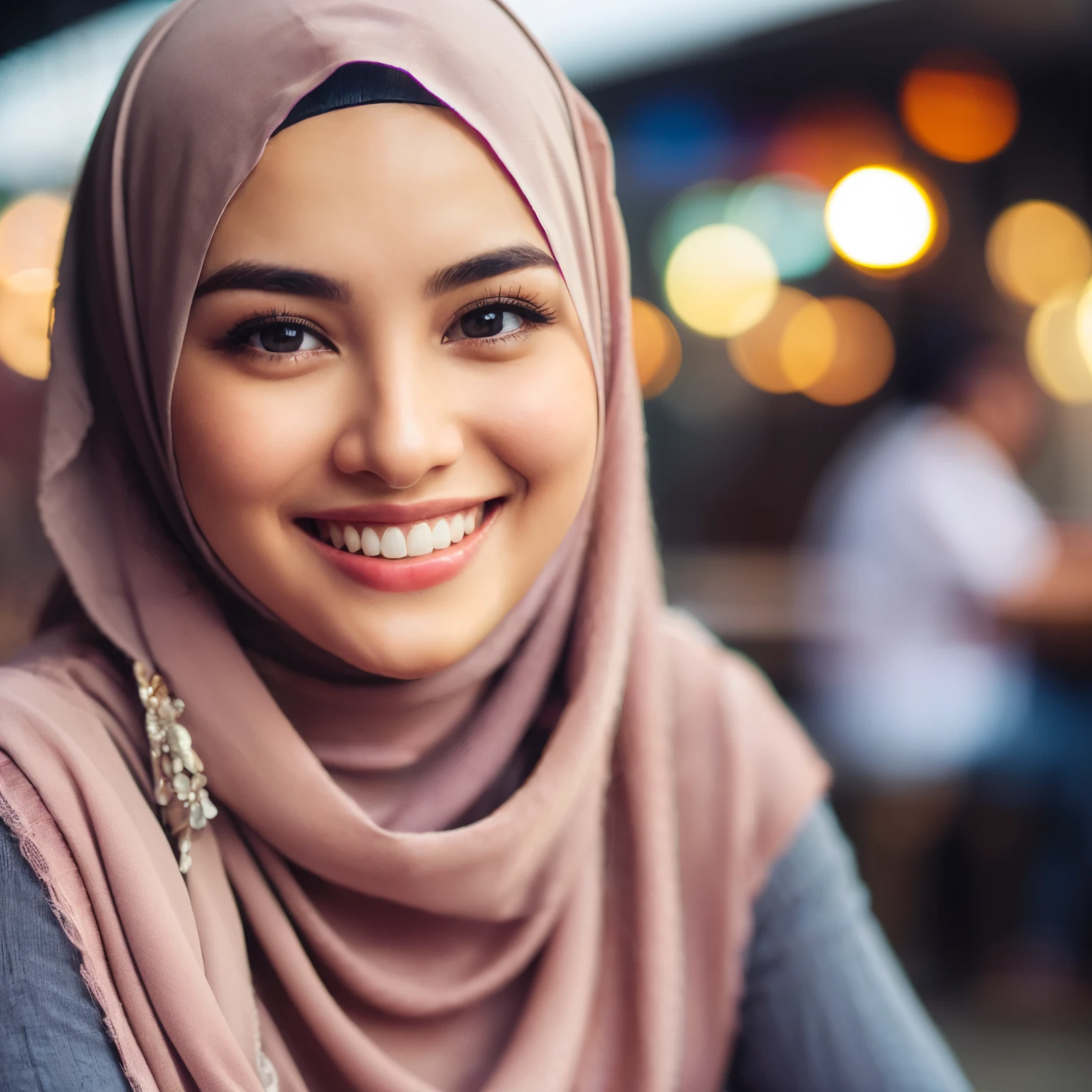 smiling woman wearing a hijab and a gray shirt, malaysian, beautiful arab woman, beautiful oriental woman, beautiful and smiling, an asian woman, young middle eastern woman, a young asian woman, hijab, asian woman, middle eastern skin, portrait shot, south east asian with round face, attractive girl, detailed face of an arabic woman, smiling woman