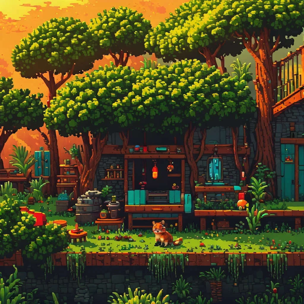 best quality,ultra-detailed,retro,low resolution,pixelated style,colorful,dynamic lighting,peaceful atmosphere,tranquil setting,cute animals,serene nature,beautiful landscapes,colorful characters,vibrant colors,fantasy elements,multilayered backgrounds,playful compositions,nostalgic feel