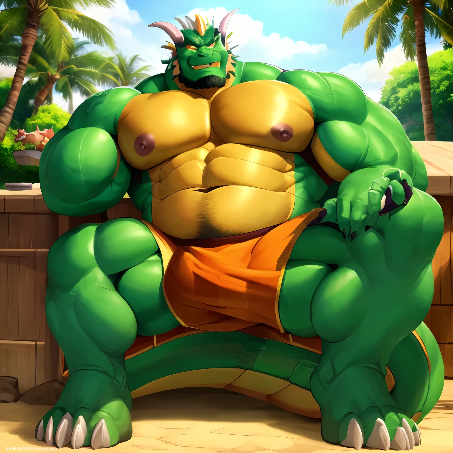 shendu, eastern dragon king, male dragon, eastern dragon, very big muscles, hulking, extremely strong, big abdominal muscles, hefty musclegut, pecs, muscular dad body, Strong and robust musclegut , strong abs, sharp claws, dragon feet claw, full body, loincloth, one piece, HDR, nipples, sunlight, daylight, outdoor, bright , sunshine, at noon, fighting pose, good weather,  8k, best quality .