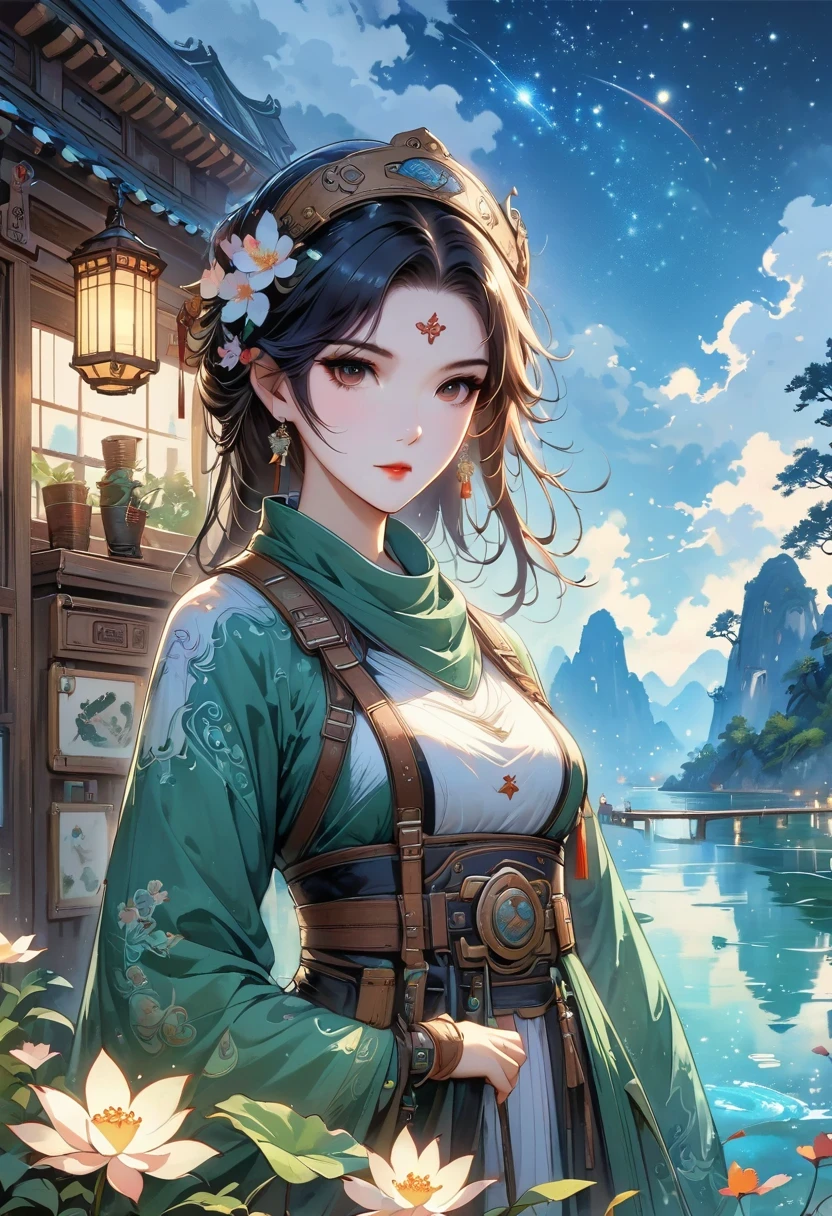 High quality masterpiece, landscape, cloud, Cartoon train passing a body of water on the tracks in the distance, bright starry sky. tourists, romantic lighting, pixiv, concept art, Lofi art style, reflection. Xin Haicheng, Luo Fei Art, beautiful anime scene, animelandscape, Detailed landscape — width 672, Xin Haicheng's style, Xin Haicheng's style, Enhance details.  
