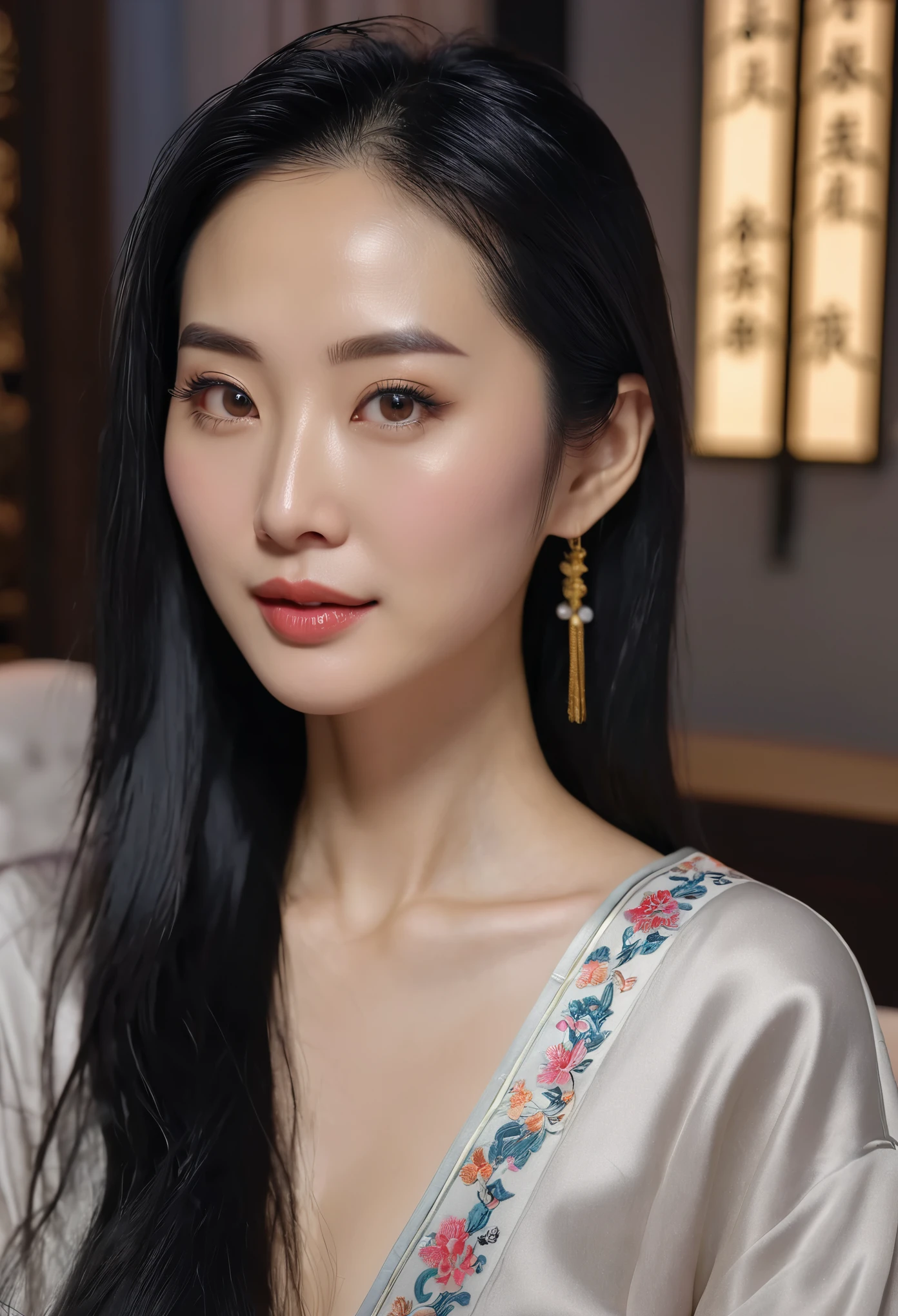 Long Hair , Fair Skin Chinese Woman, 35 years old, black Hair, 8K Resolution, Ultra Realistic, Super Definition, Soft Body Toned Ass Night, A Cup Small ((Highest Definition, 8k, Masterpiece: 1.3)), Super Definition Face, Super Definition Lips, Fine Eyes, Double Eyelids