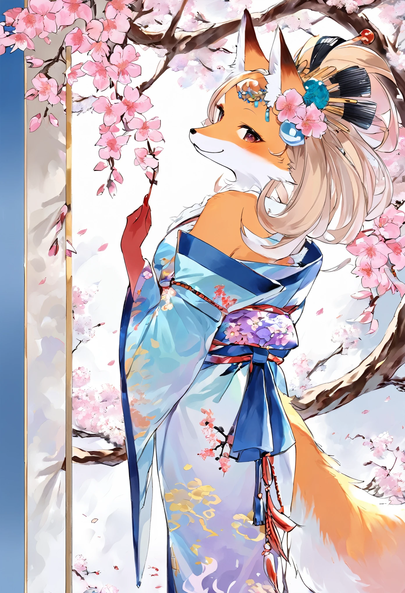 beauty,Ancient Chinese costume:kimono:beautiful柄:in the same way,アジア系beauty,Chinese,perfect face,(Oiran),look sideways,smile,lipstick,fox ears,fox tail,Bewitching,headdress,become familiar with,(anatomically correct),delicate,perfect composition,masterpiece,tangled,beautiful,ink painting,beautiful姿絵,妖しくbeautiful,cherry blossoms,,複雑なdetailed,rendering,rich colors,Gradation,beautiful光と影,Oiranの服:detailed,fluffy texture,beautifulkimono,Sparkling,