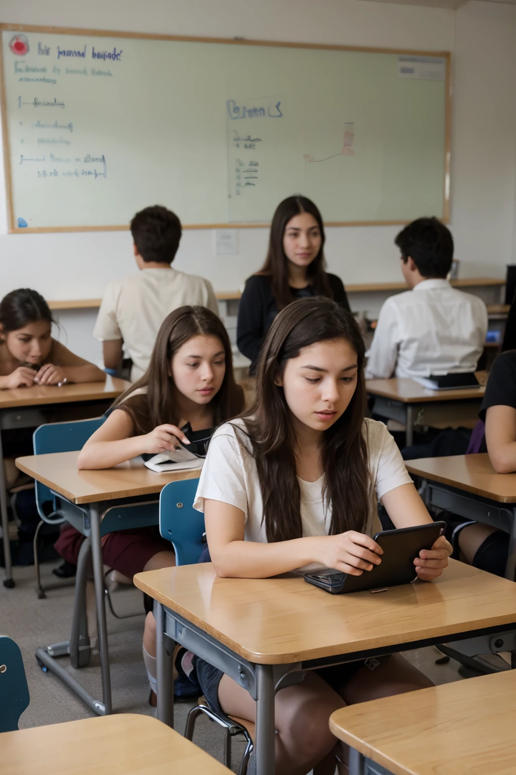 An image of a group of students using technological devices in the classroom.