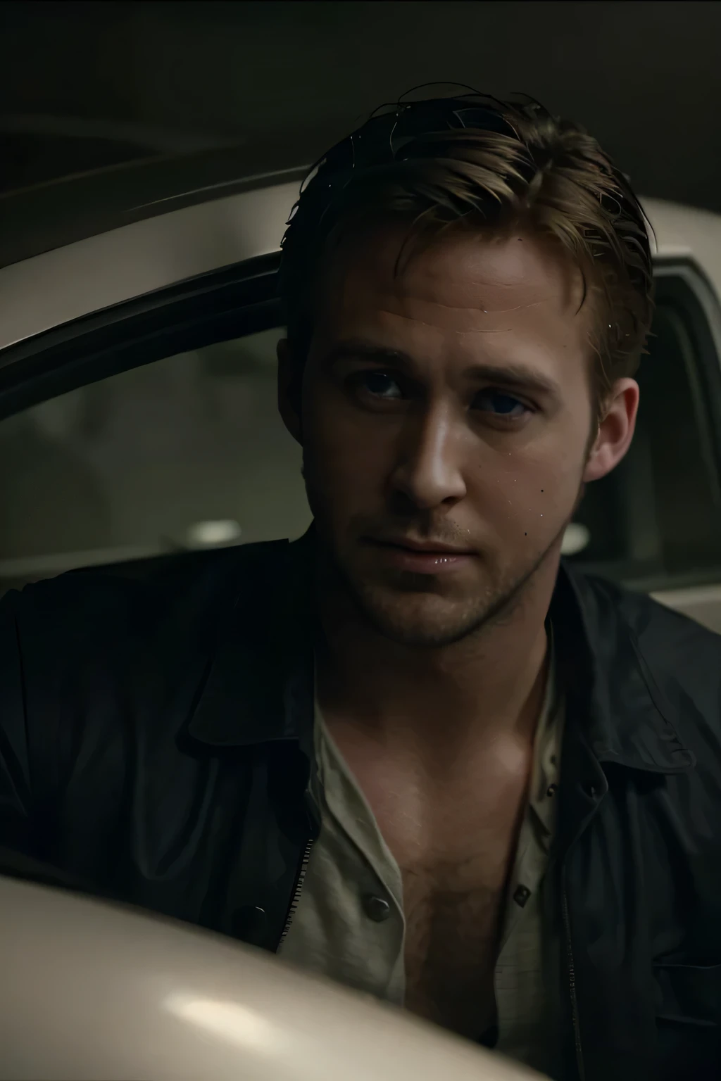 (masterpiece:1.2), Photorealistic shot, 8k quality, Ryan Gosling from the movie Drive