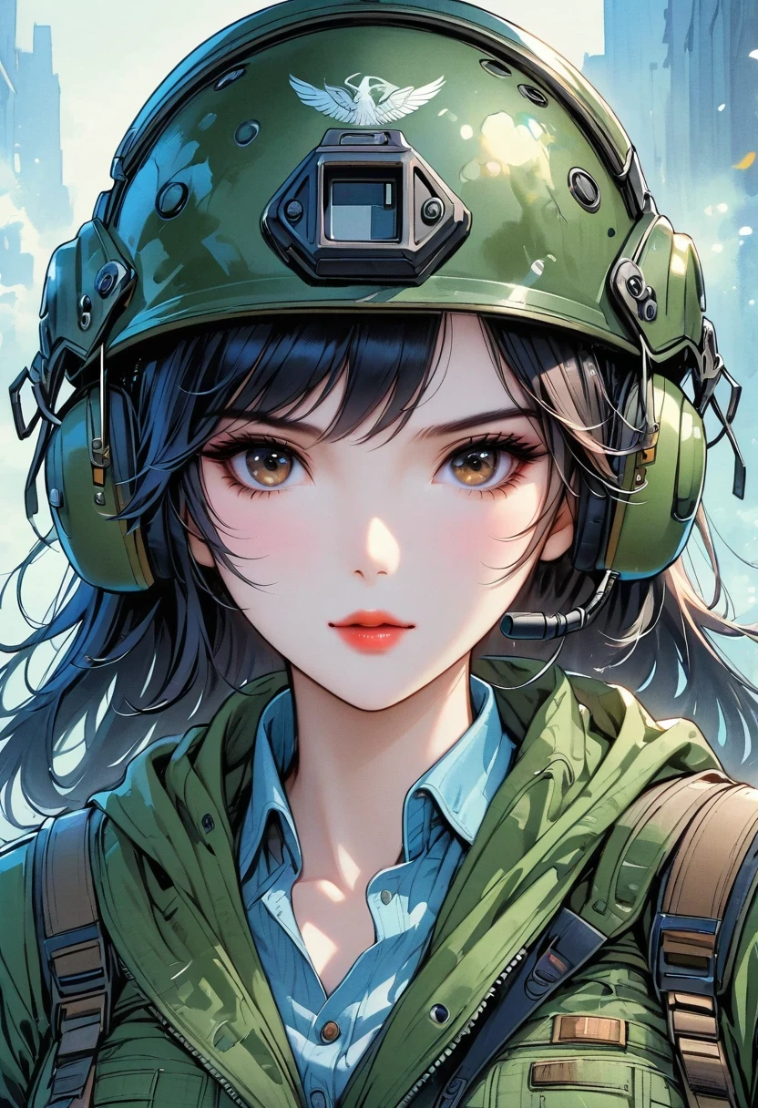 Beautiful woman wearing helmet