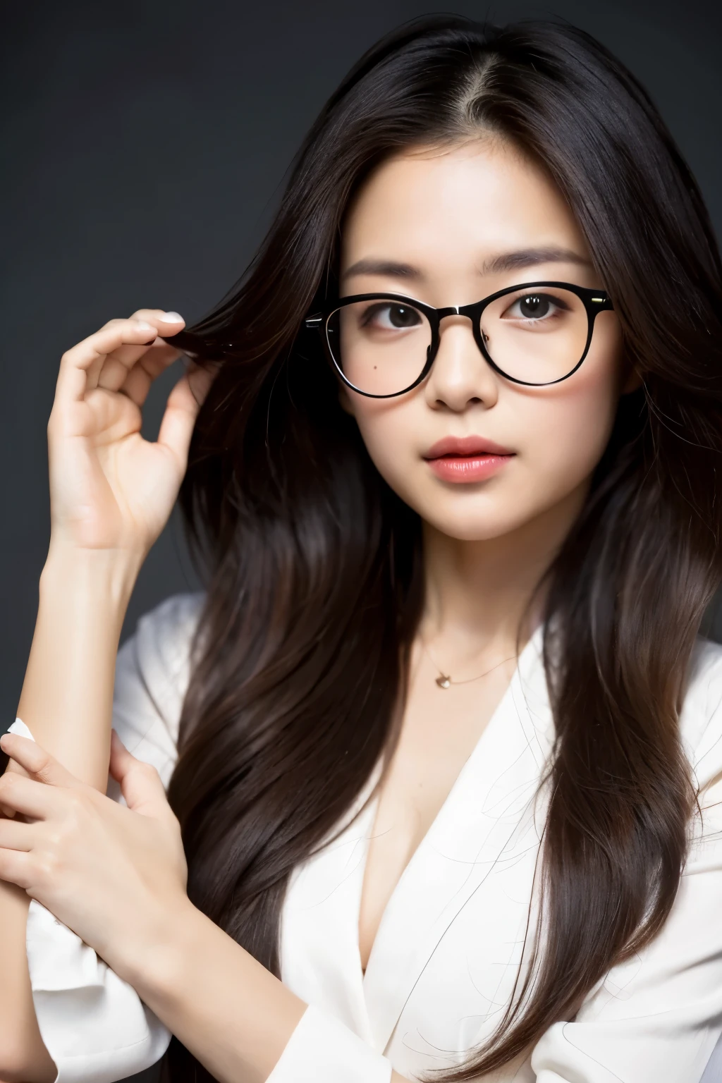 ((highest quality)), ((masterpiece)), (be familiar with), perfect face,glasses,smile
