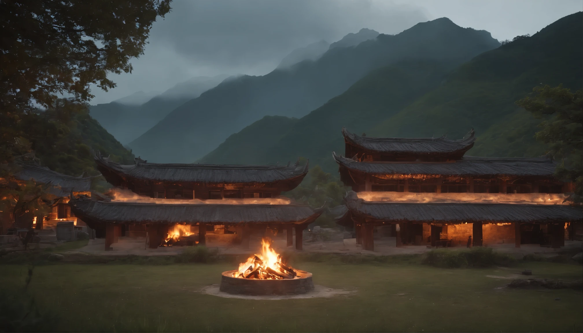fire and Chinese village, great scene, 8K Resolution, Ultra Realistic, Super Definition
