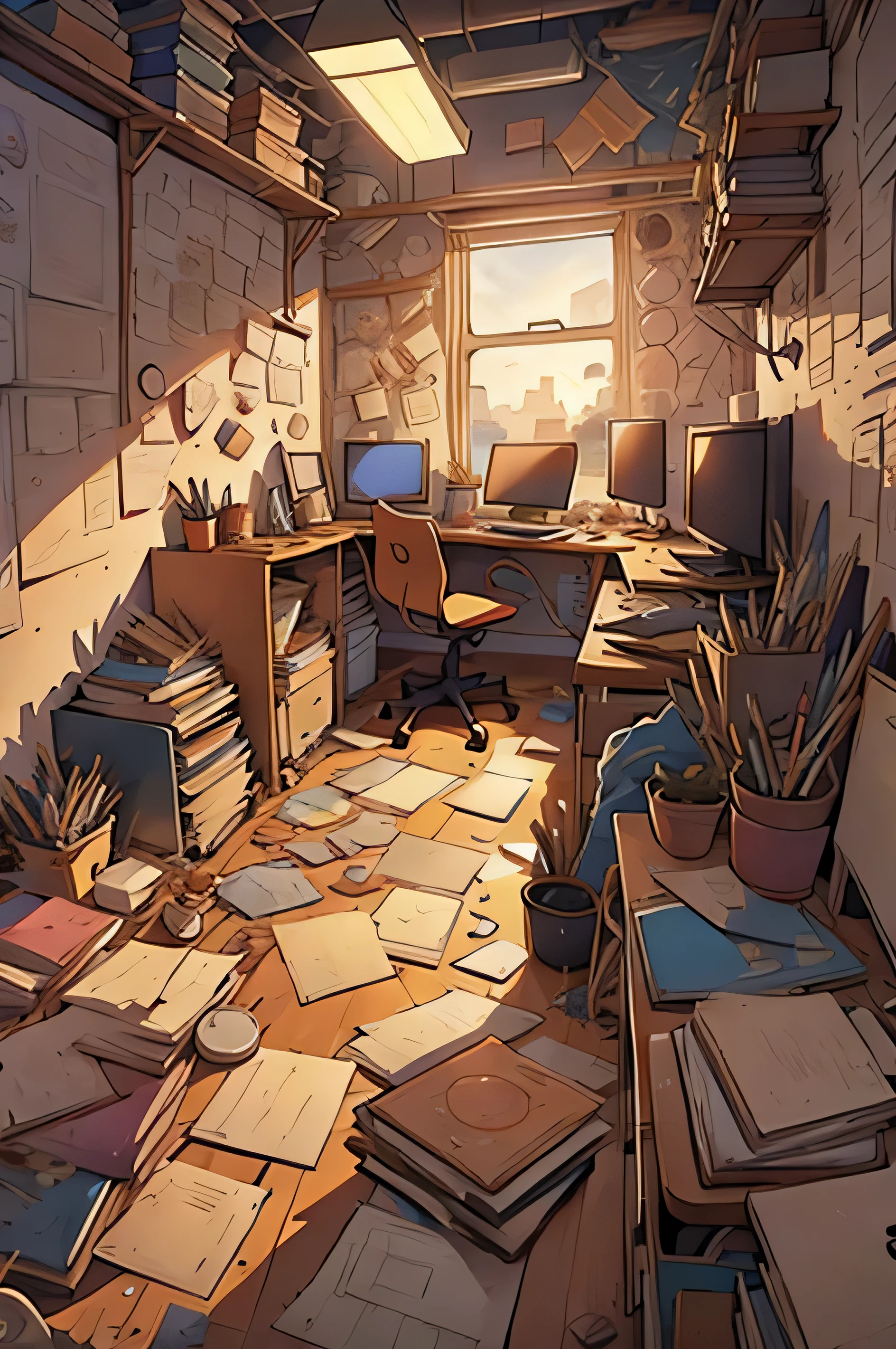 messy room, a lot of clothes on the floor, pencils, books on the floor, toys, a messy environment, style of finding object games, type of RPG games, cartoon style, illustration, 2D, design, with contour, cartoon style, illustration , 2D, 2D design, with contour, high resolution 4k