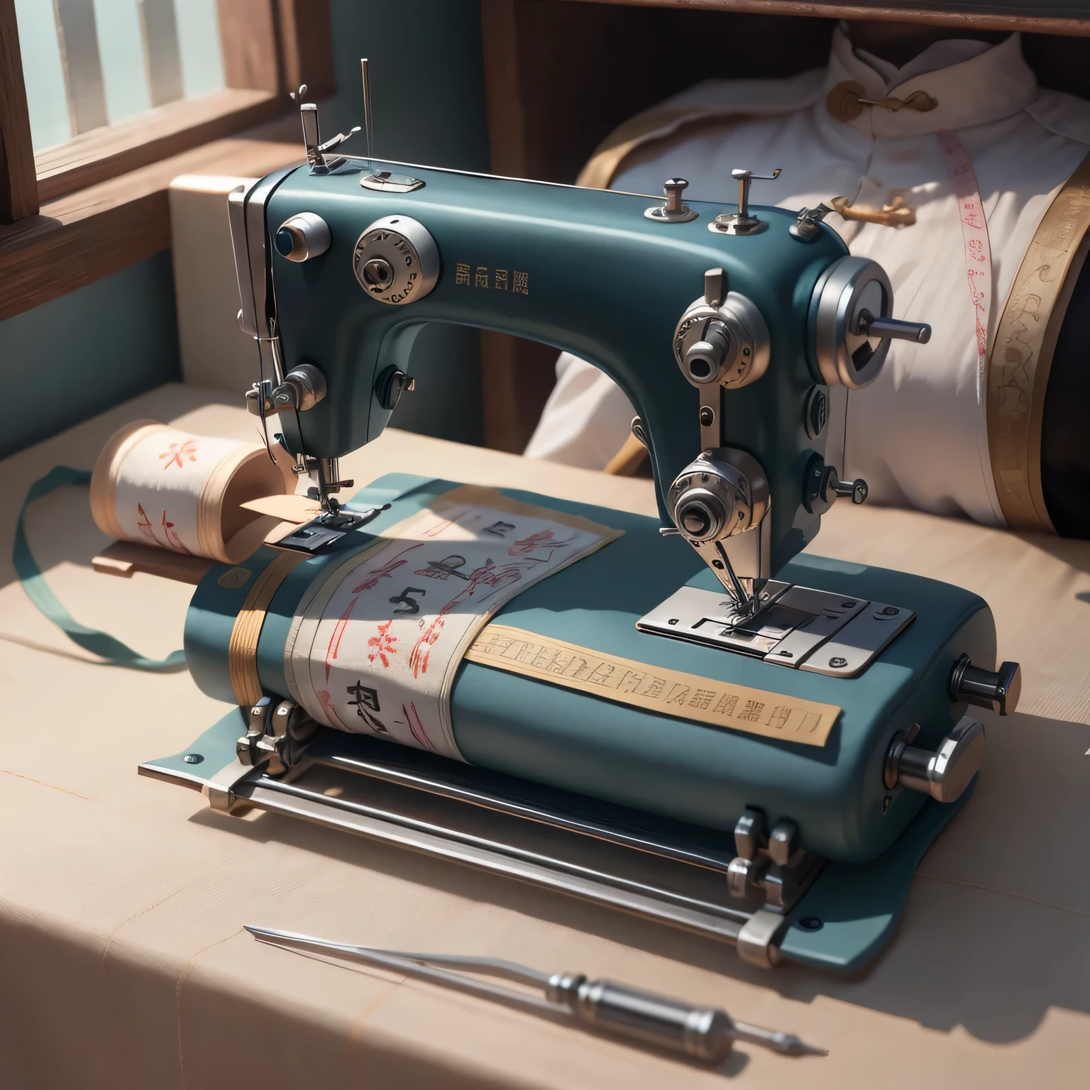 sewing machine~New prison, new machine，close up，female Taoist seal，side