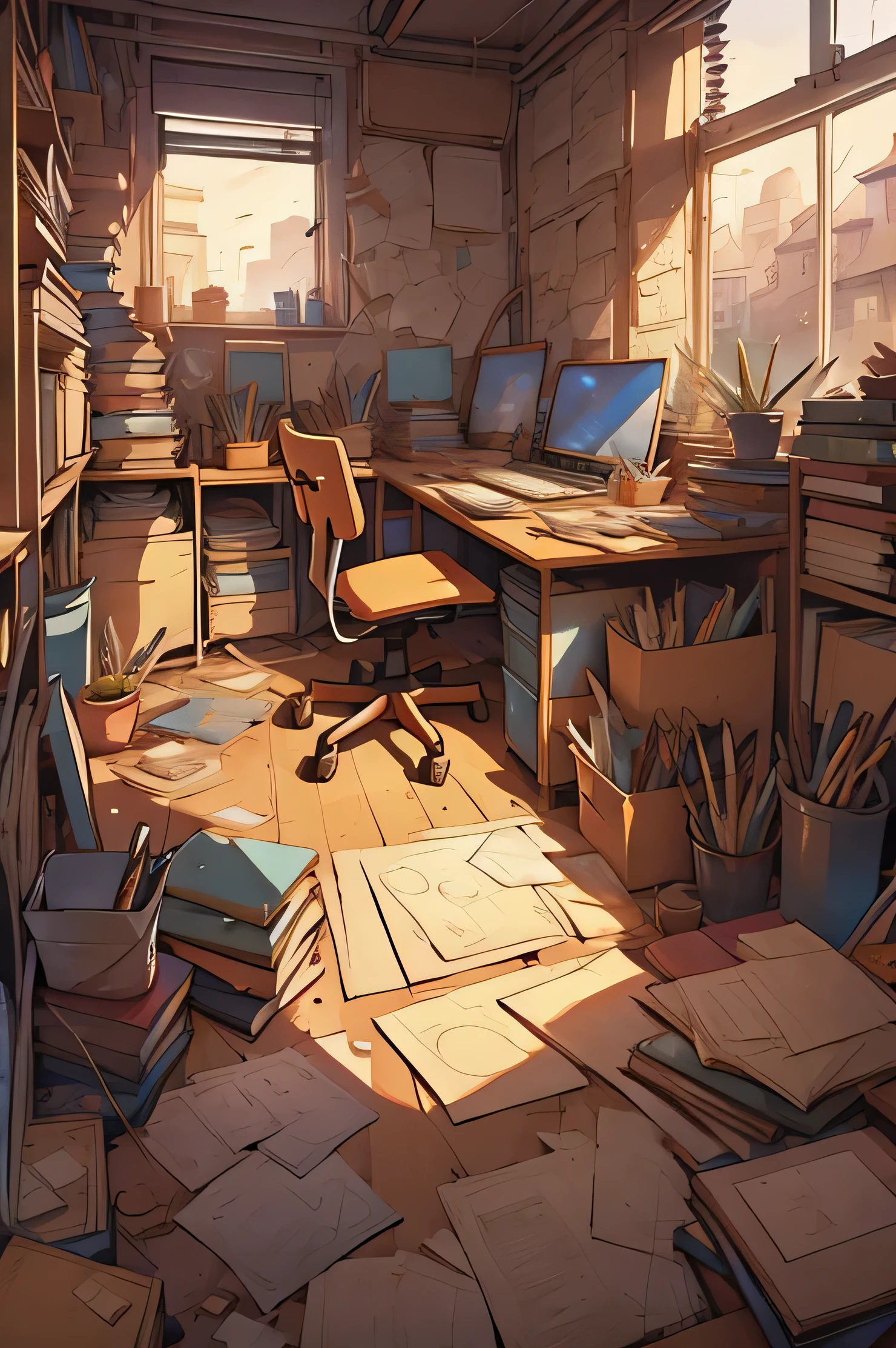 messy room, a lot of clothes on the floor, pencils, books on the floor, toys, a messy environment, style of finding object games, type of RPG games, cartoon style, illustration, 2D, design, with contour, cartoon style, illustration , 2D, 2D design, with contour, high resolution 4k