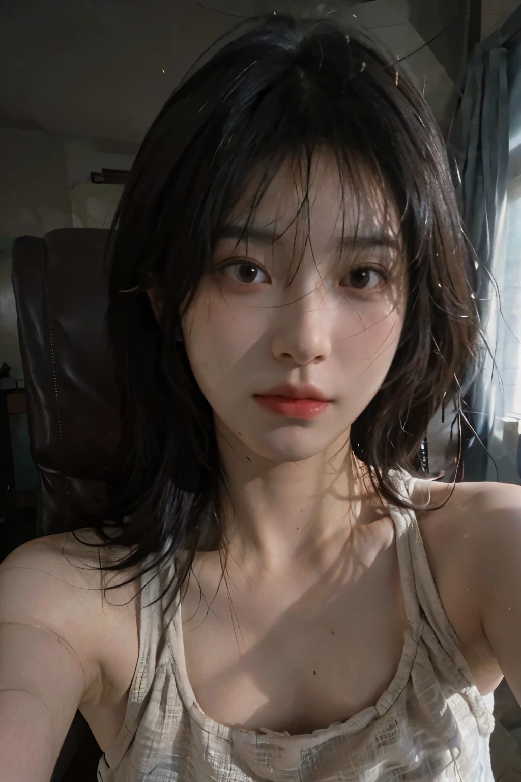 8K,highest quality, masterpiece, ultra high resolution, (realistic:1.4), Raw photo, (real skin texture:1.3), (film grain:1.3), (selfie angle),1 girl,Beautifully detailed eyes and face,masterpiece, highest quality,close,Upper body,