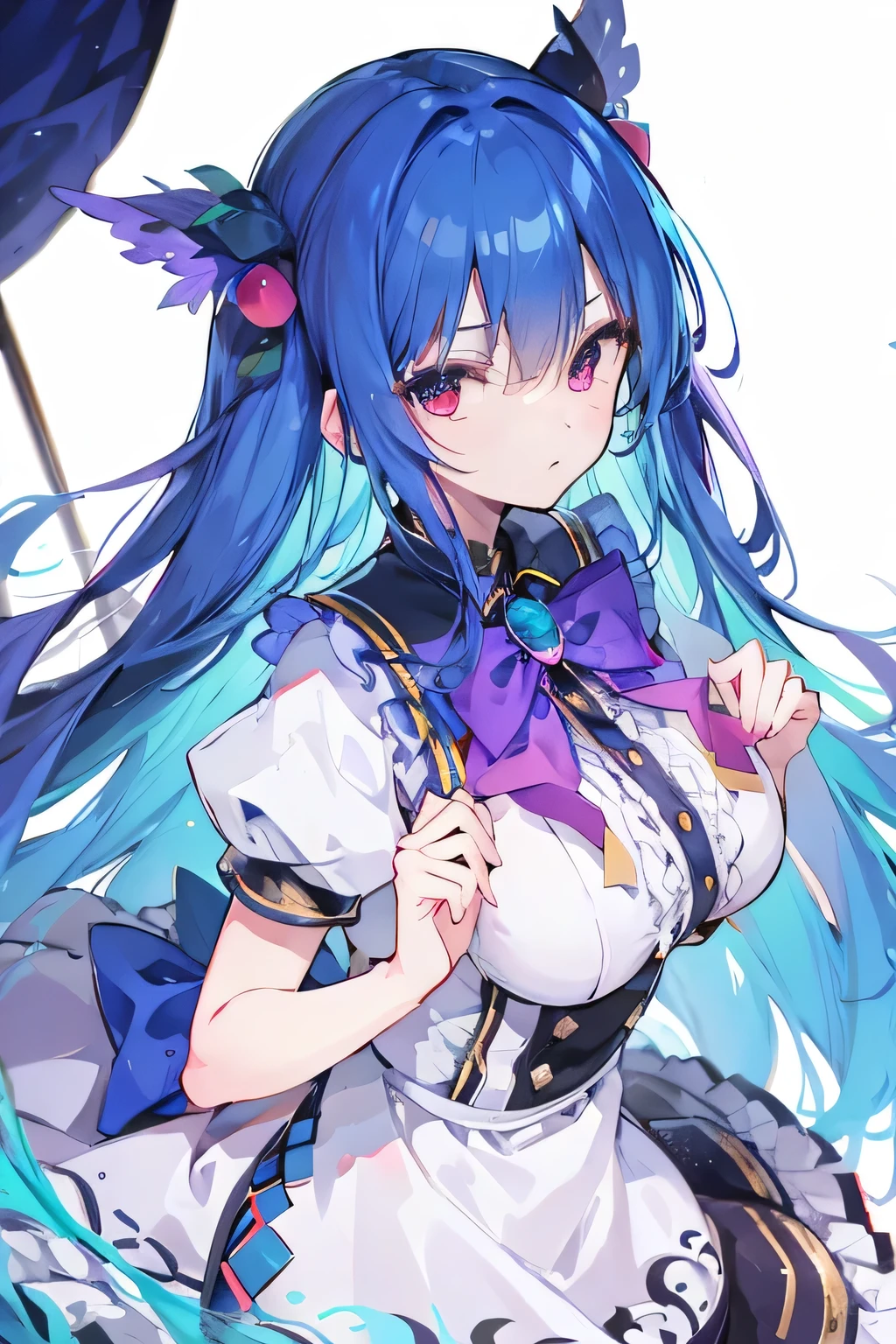 (masterpiece),best quality, expressive eyes, perfect face, 1girl,
Big breasts, H cup, Good breasts, Put your hands on your waist,fair, Gorgeous,Japanese cartoons,girl,lola,Hina Angel, blue hair, blue haired,tent , tent chest, tent breast, floating clothes,Grab your waist, Grab your waist