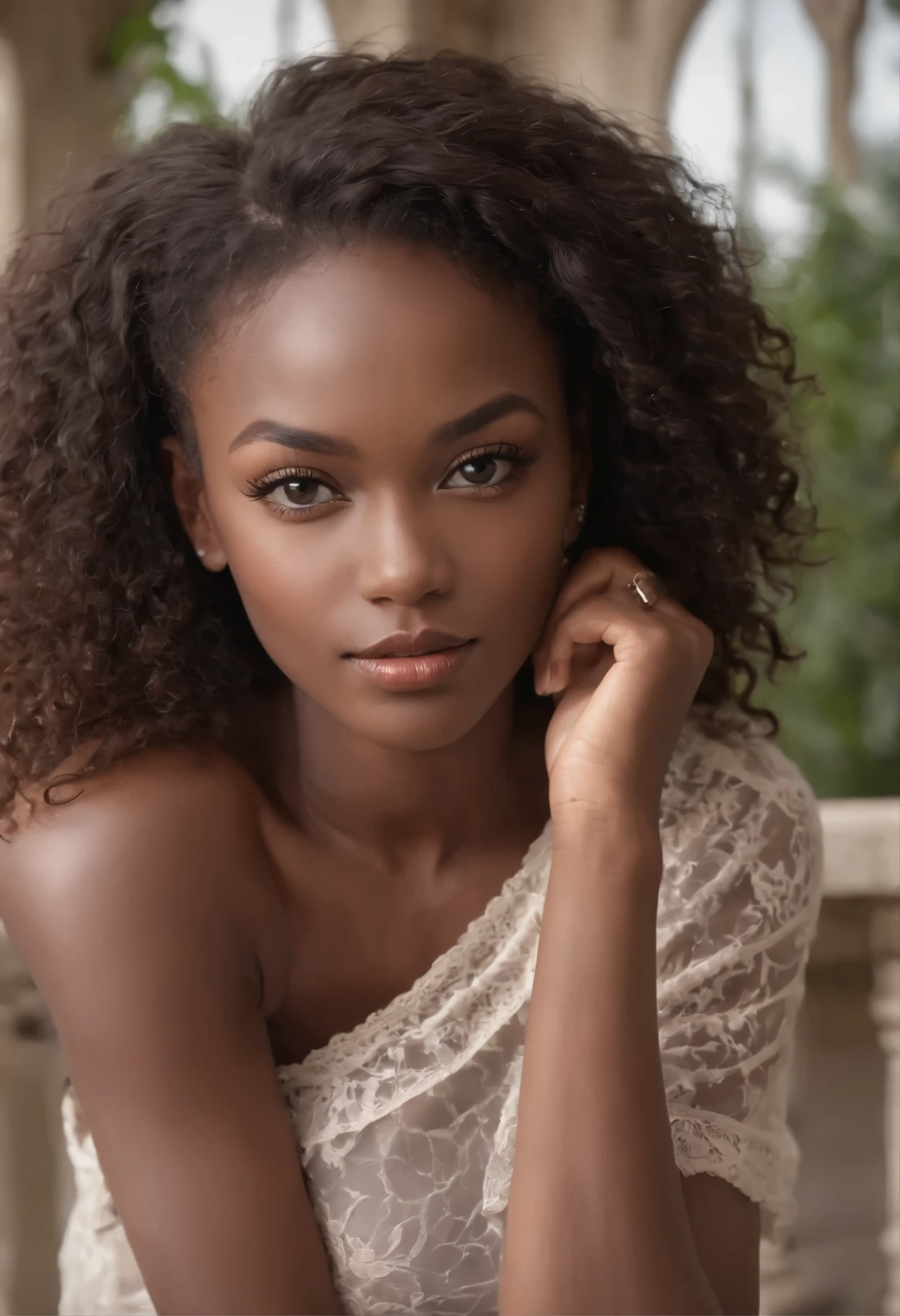 ((Dark African skin, Very deep ebony skin)), ((Its beauty is undeniable)), ((Excited cute face)), ((Hyper-detailed perfect eyes,)), ((Pose linda)), ((Tirez la langue)), ((seducer )), sexy, (( Tight mesh shirt, shorts sexy)), ((African long curly afro hair,)), (( peau)), ((Debout, Vue de face)), ((toucher ses propres jambes dans une pose sexy)), ((dehors, Ville publique)), CGI to be precise, FotorRealstic, High detail, Realstic, masterpiece, Absurde, the best quality, Hdr, highly quality, Hi-Definition, extremly detailed, 8k wallpaper, intricate high detail, 8K UHD, FULL HD, (photo realist:1.2), contraste, Approximate lighting, lighting cinematic, natural light, hard light, contre-jour, Illumination globale, occlusion ambiante