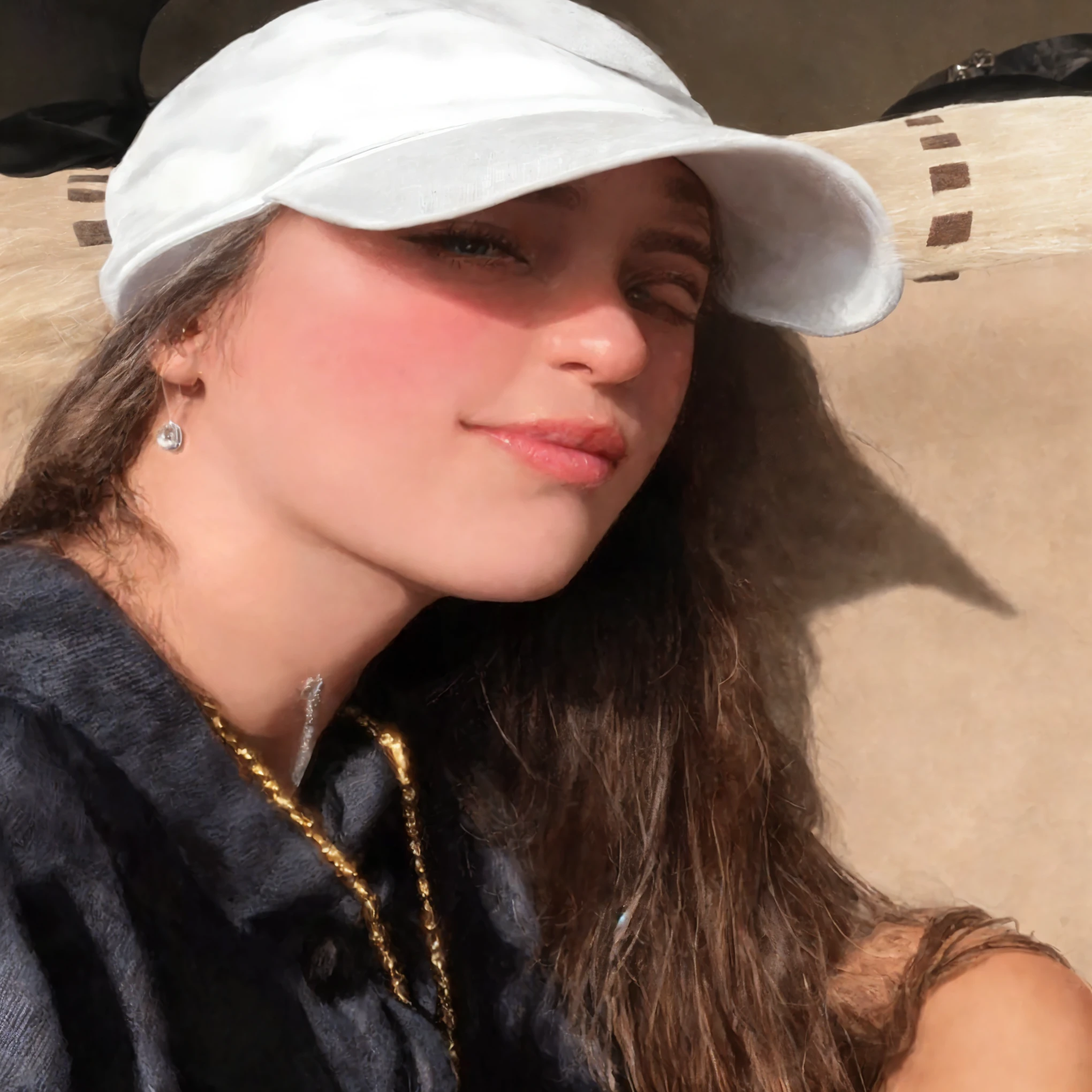 arafa woman wearing a white hat and a black shirt, wearing a choker and a cute hat, Kailee Mandel, imagem de qualidade muito baixa, taken at the beginning of 2020, 18 anos de idade, imagem de perfil, headshot imagem de perfilture, imagem de perfil, 1 6 anos, granulado de baixa qualidade, is wearing a cute little hat