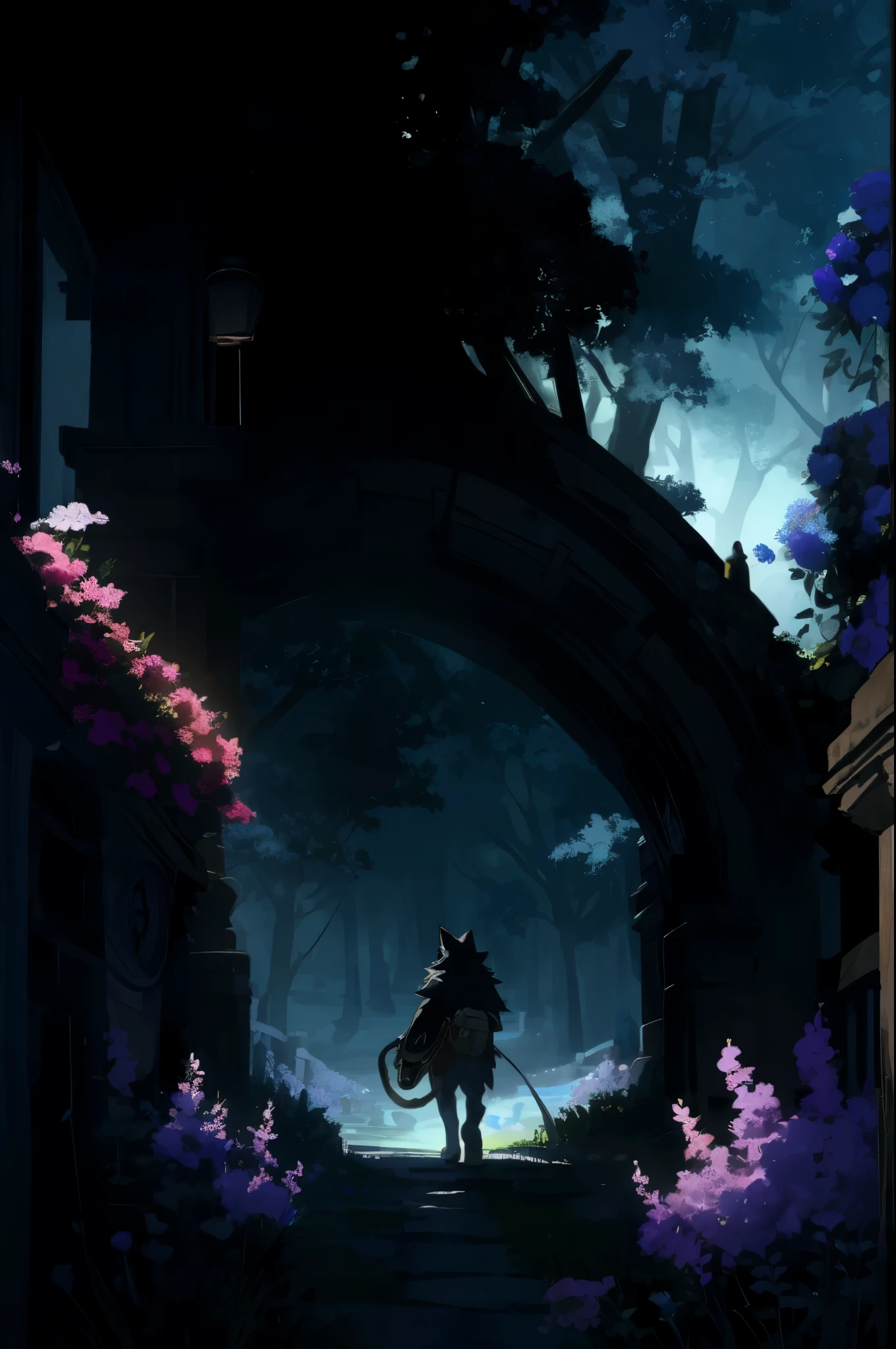 (best quality, high resolution, ultra-detailed)silhouett(kemono, furry anthro)holding striking pocket watch, surrounded by flowers, snakes and darkness, illustrative rendering, intricate details, mysterious atmosphere, vibrant colors, dynamic lighting , Gothic style,