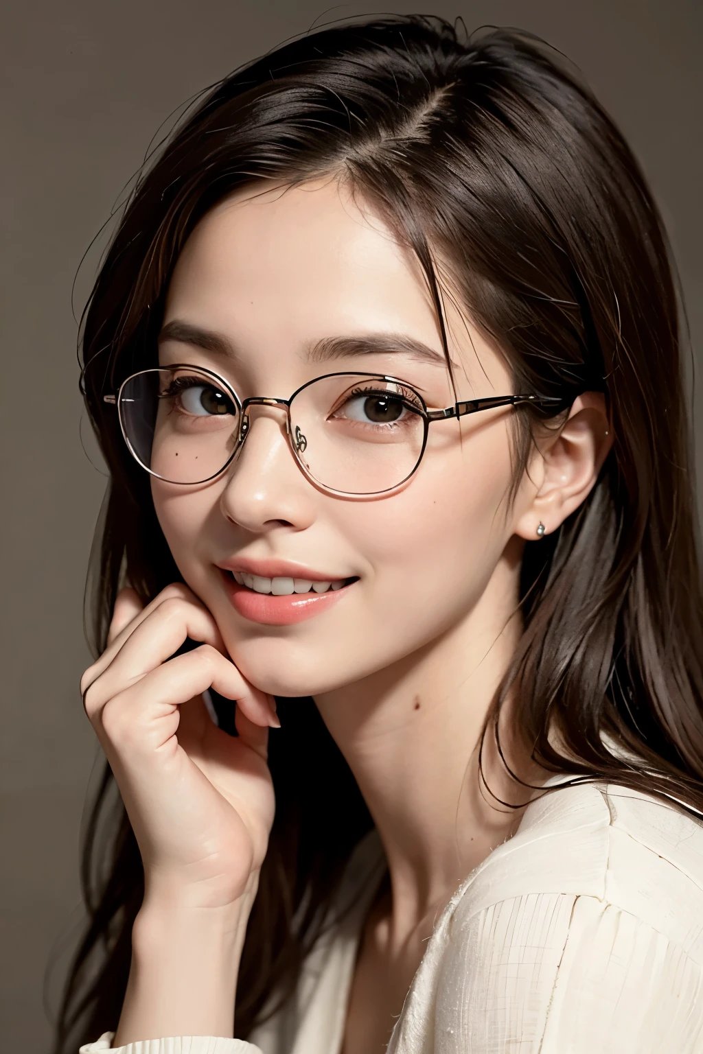 ((highest quality)), ((masterpiece)), (be familiar with), perfect face,glasses,smile