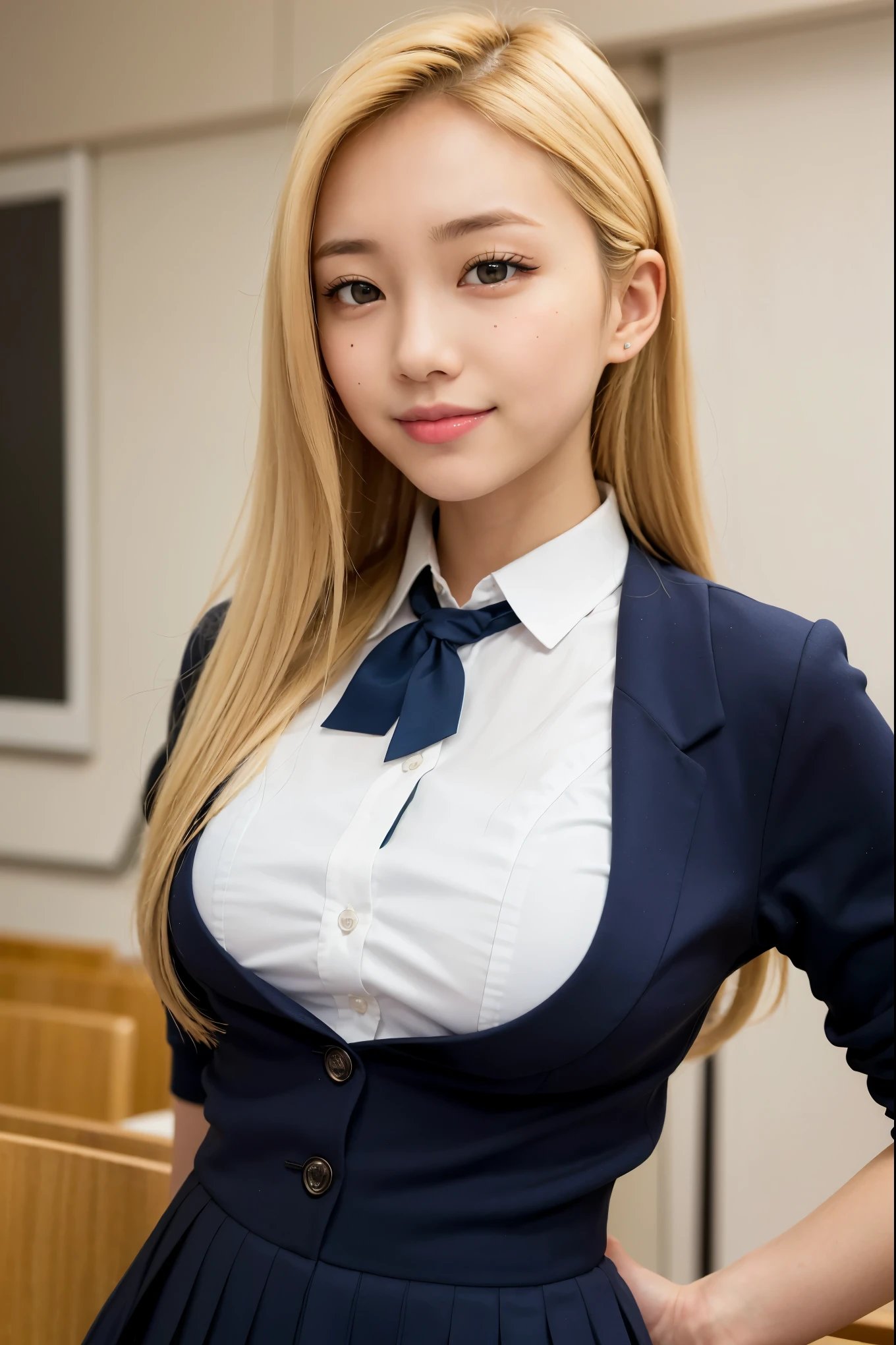 730717681 Only one woman, alone, blonde、Shining beautiful skin、big breasts、outstanding style, front tie blouse