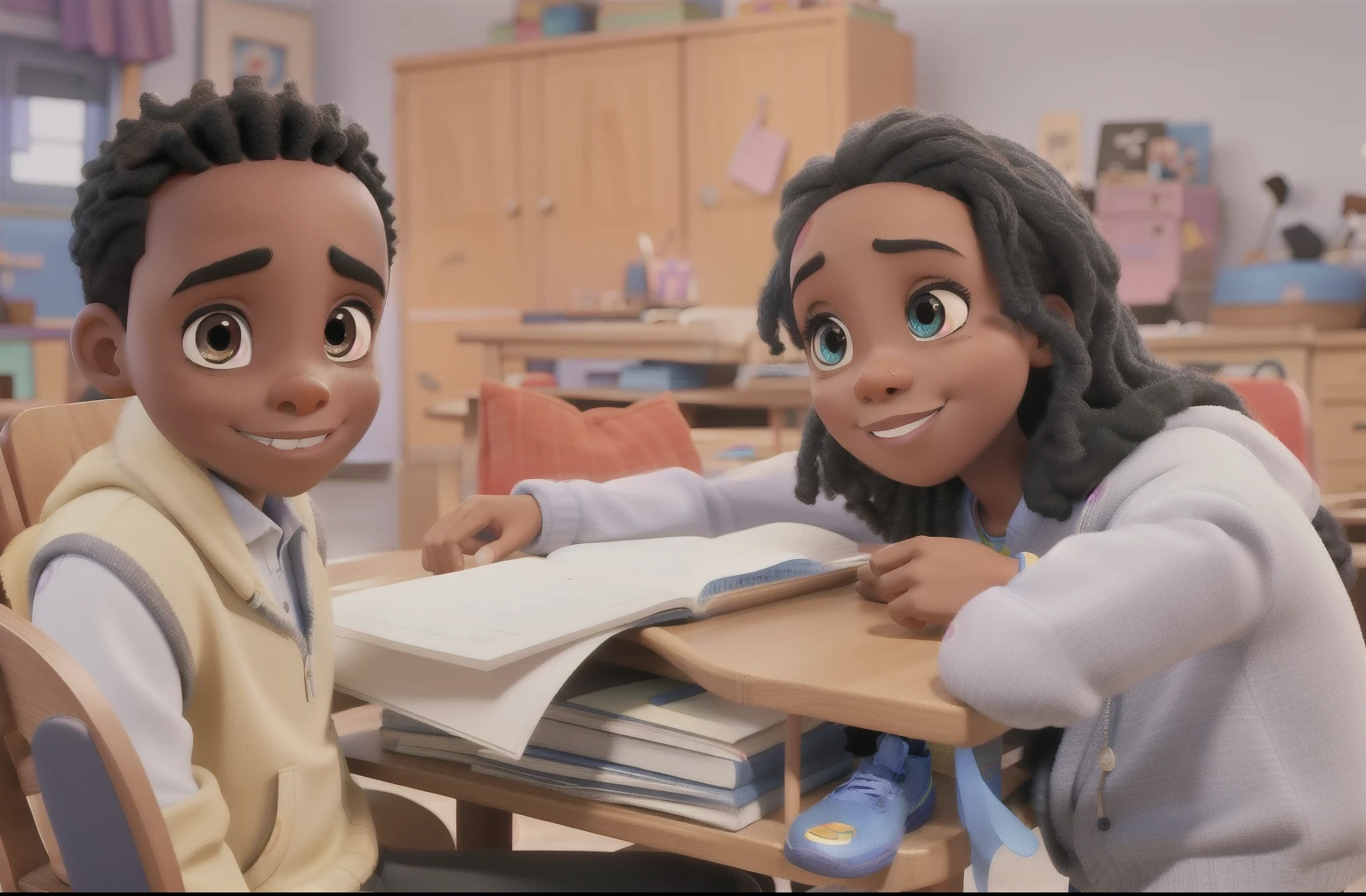 black boy and girl Pixar style, alta qualidade, melhor qualidade