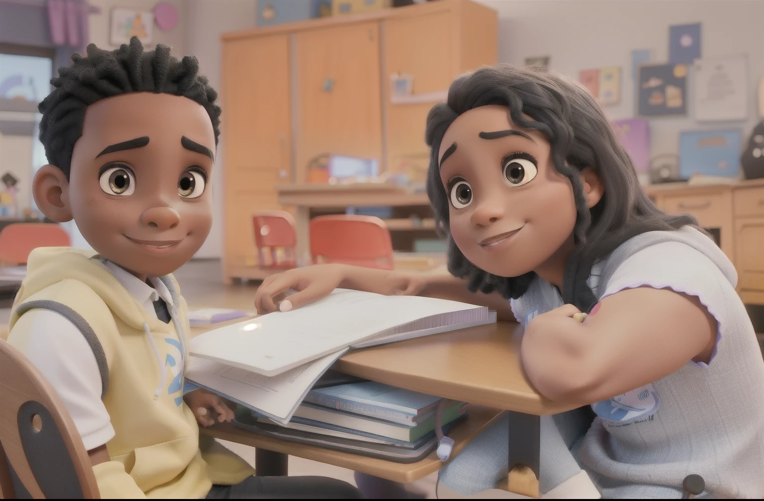 black boy and girl Pixar style, alta qualidade, melhor qualidade