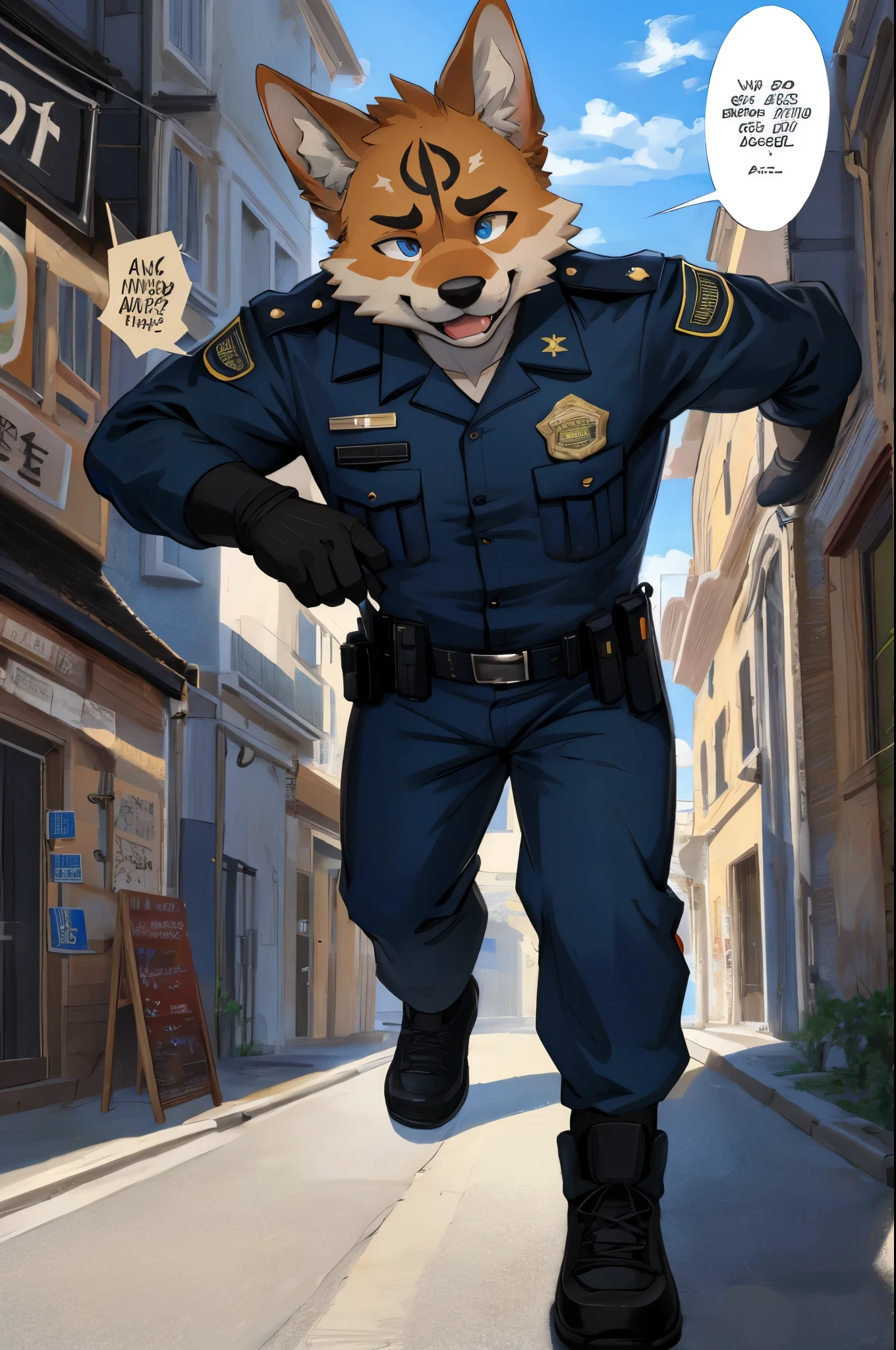 top quality, best quality, highres, masterpiece, super high resolution, detailed background, street, gasping for air(super handsome boys, dog)police officer, swat, police uniform, 6+boys, 6+girls, absurdres(highly detailed beautiful face and eyes)perfect anatomy, good lighting, cinematic shadow(kemono, furry anthro)assorted expressions, assorted poses, assorted angles, full body, upper shot, dynamic angle(boys comic-like panel layouts, speech balloon, English text, Hand-drawn sound effects stickers used in battle comic),