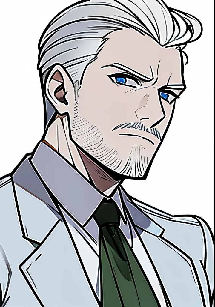Young Adult male, white and tender skin, pale blonde slicked back combed short hair, kaisermustache, ducktail beard, steel blue eyes, green and slightly mature, serious and emotionless facial expression,wearing world war 2 era german fatigues, portrait style, facing forwards
