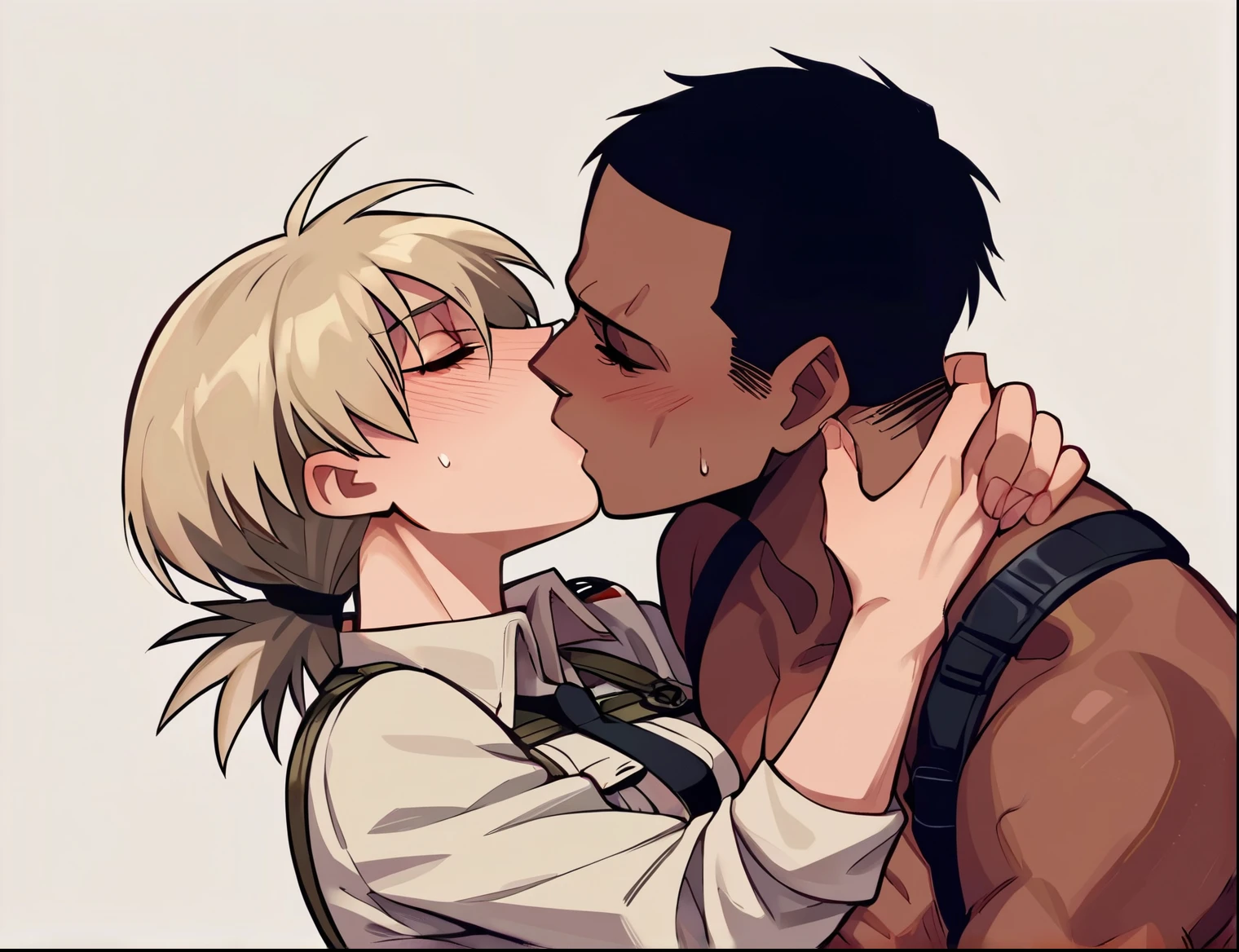 score_9, score_8_up, score_7_up, source_anime, 1girl, 1boy, hellsing, seras victoria, kissing, light brown skinned male, black haired male, dark skinned male