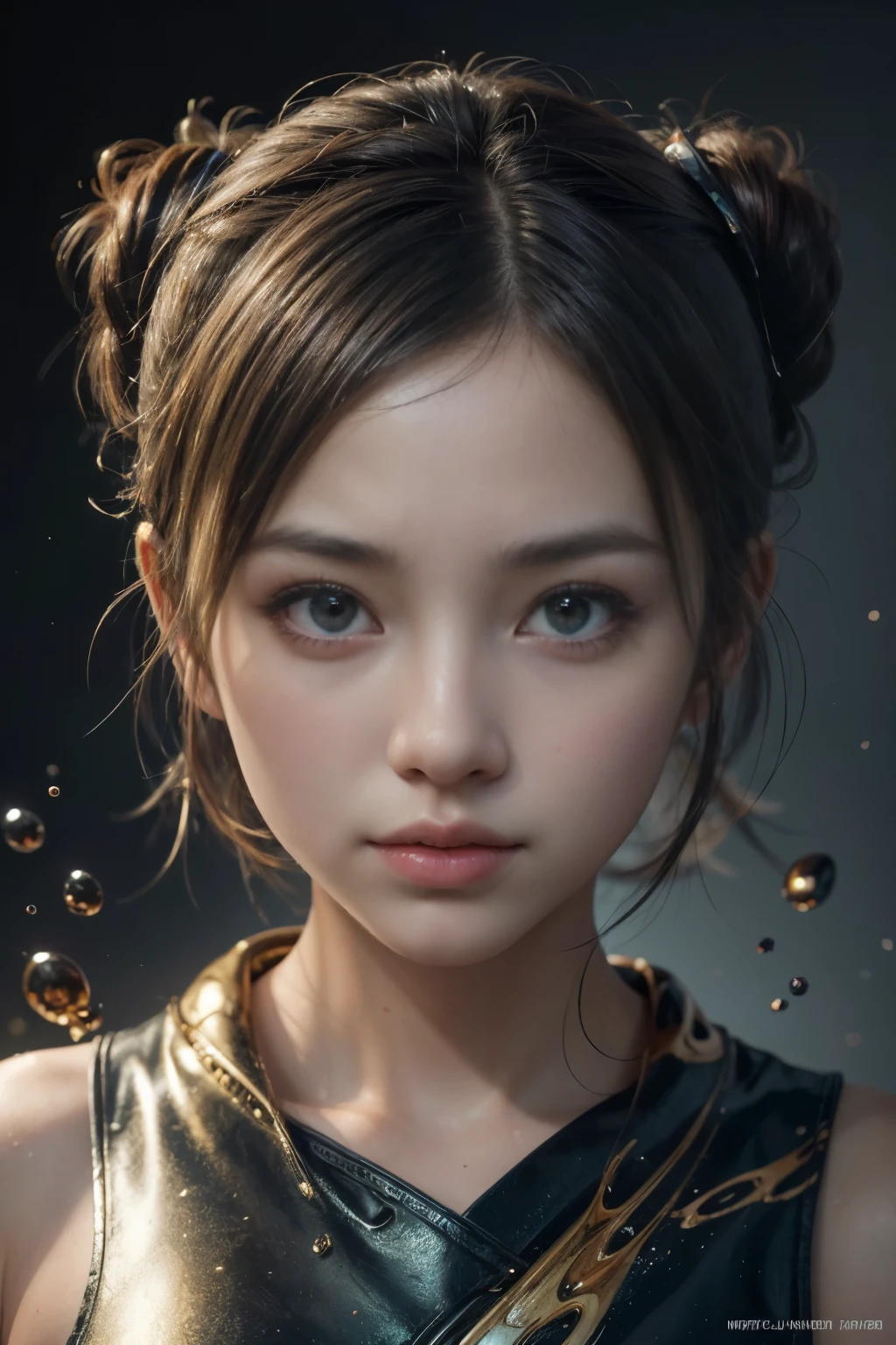 (high quality), (masterpiece), (detailed), 8K, Hyper-realistic portrayal of a futuristic (1girl1.2), Japanese character immersed in liquid oil ambiance. Meticulous details capture the seamless blend of tradition and innovation in this visually stunning composition. Trending on Artstation.