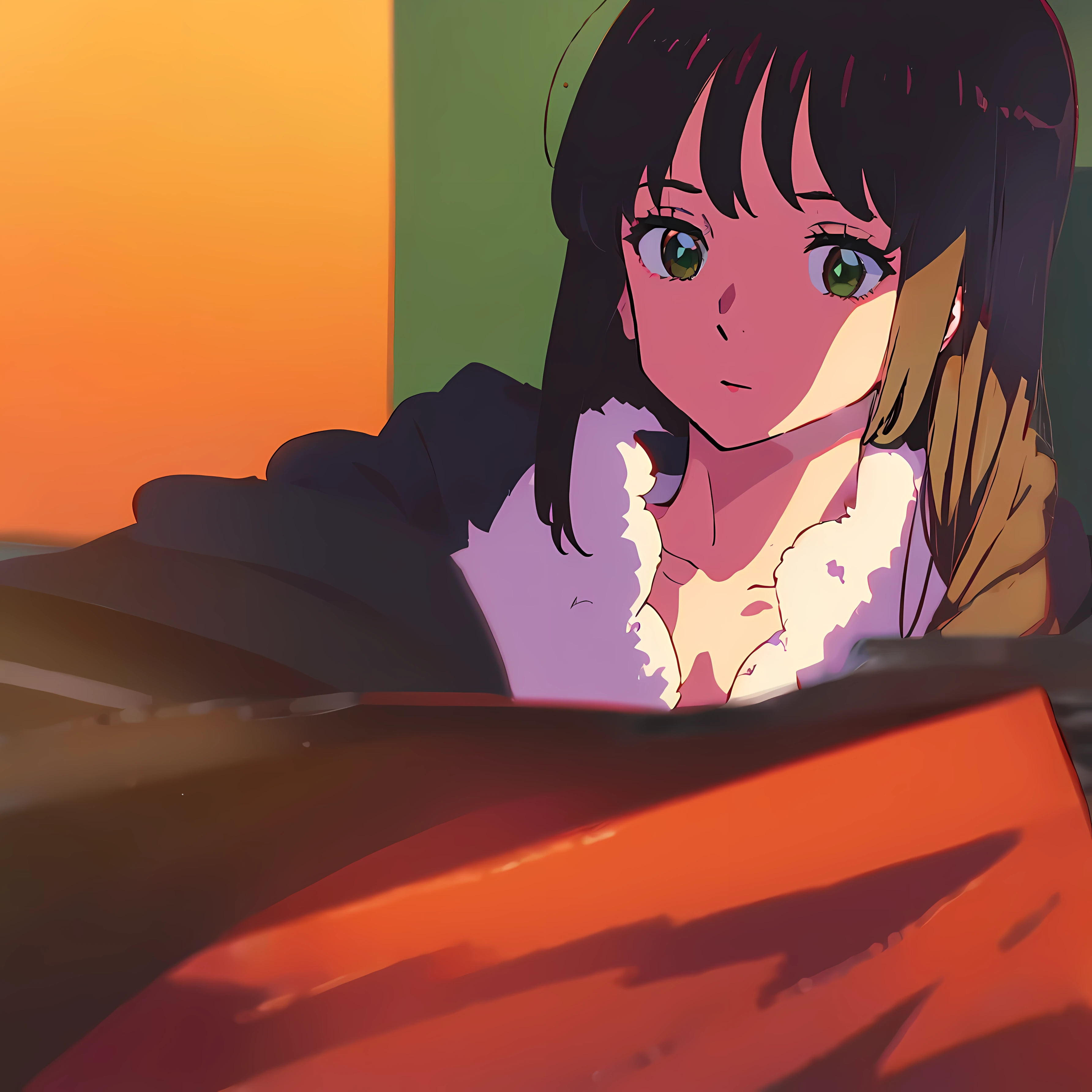 Brunette-haired heiress with green eyes, background is Hong Kong, 1987