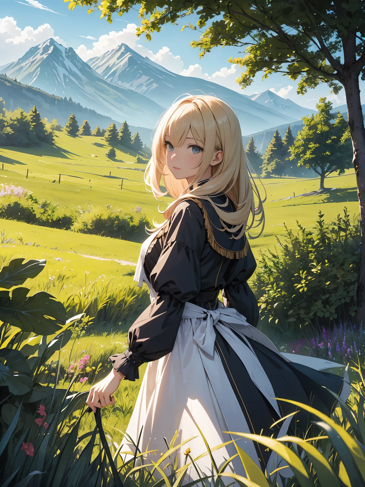 In a green meadow is a girl who leads a group of knights.
BREAK
With a brave expression, guides them to their destination.
BREAK
Behind her, A green forest extends and beyond that, Mountains rise in the distance.
BREAK
The most suitable effect for this scene would be a watercolor painting technique to capture the softness of the meadow and the fluidity of movement.. ,((detailed)), ((high quality)),((well structured)),((anatomically correct)),((good composition)), ((good perspective)),((masterpiece)), ( ( detailed outline)),((extremely detailed)),((digital art)), digital illustration, ((well-proportioned bodies)), high resolution, high definition, full definition, full resolution, detailed face, 4k,HD, Sharp,perfect,depth,with depth,sharp focus,Depth of field