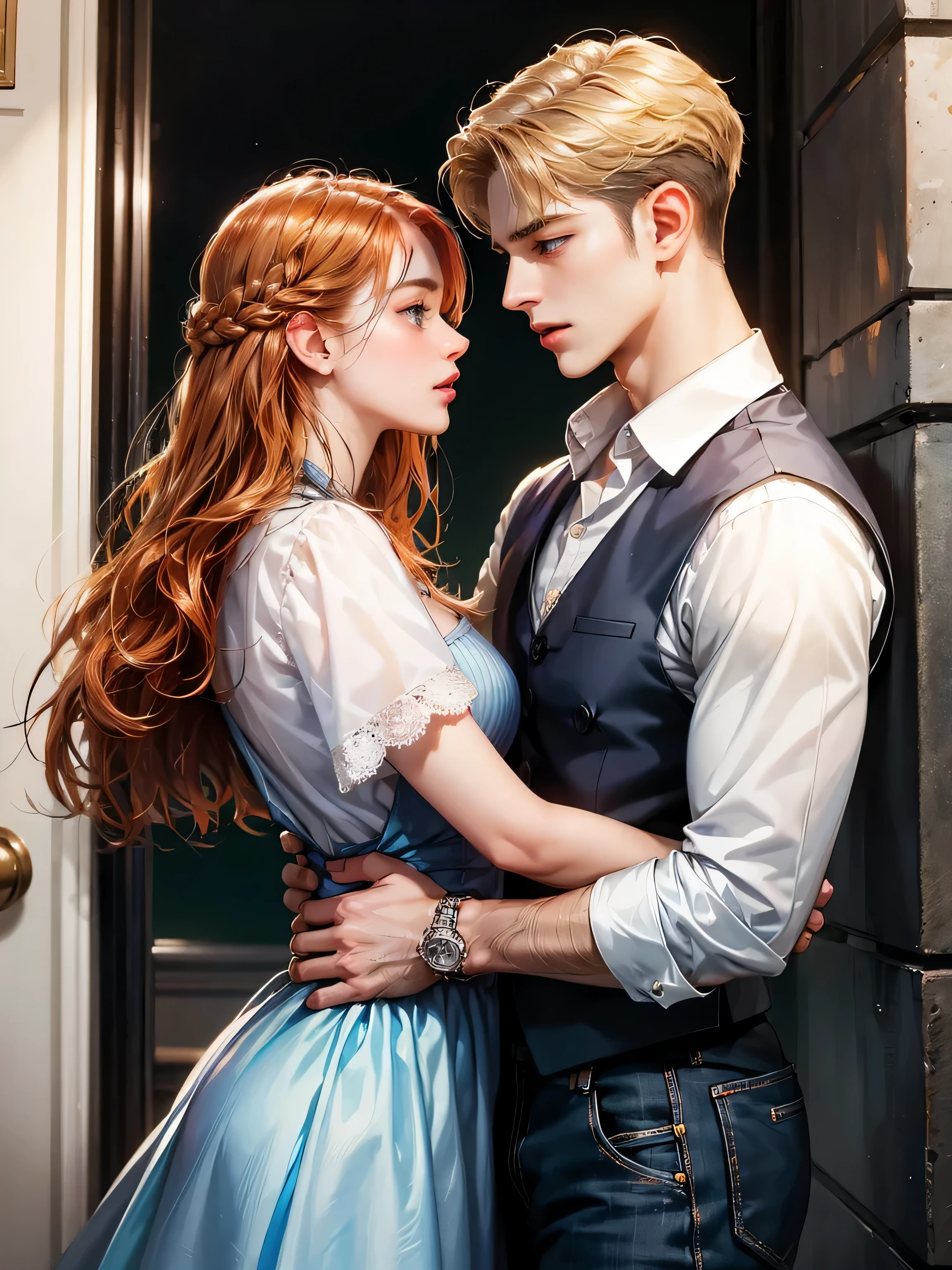  The girl has a medium copper colored hair, wavy hair