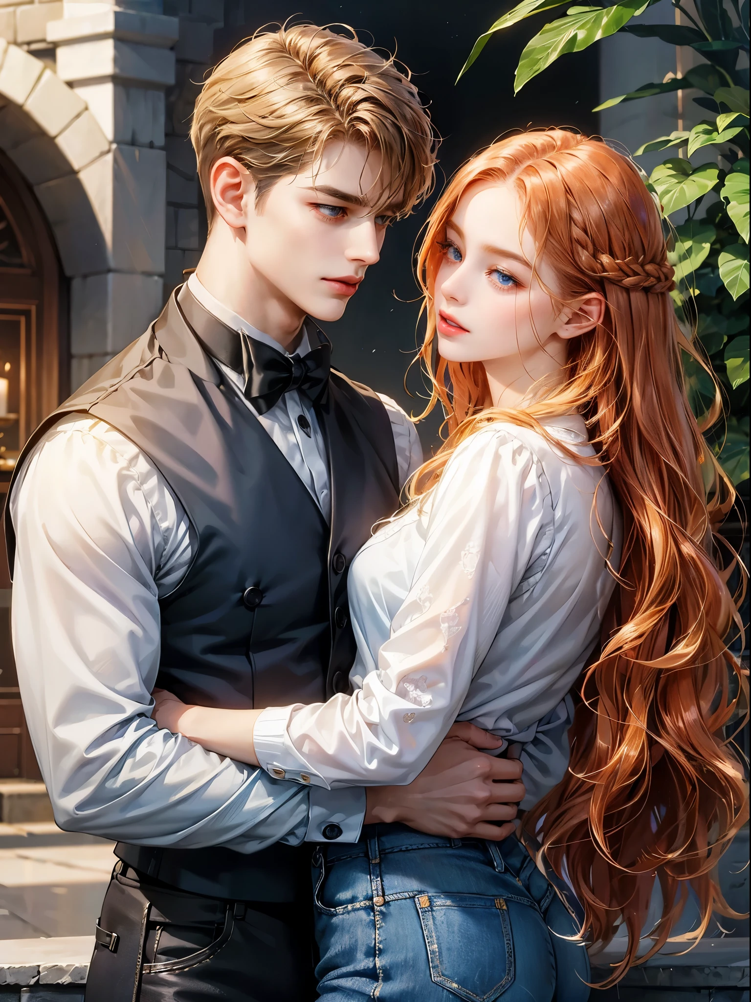 The boy wers a white shirt with a black tie