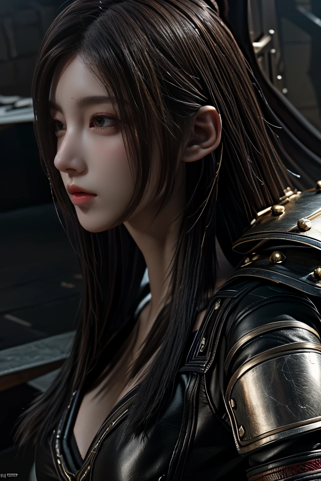 Game art，The best picture quality，Highest resolution，8K，(A bust photograph)，(Portrait)，(Head close-up)，(Rule of thirds)，Unreal Engine 5 rendering works， (The Girl of the Future)，(Female Warrior)， 
20-year-old girl，((Hunter))，An eye rich in detail，(Big breasts)，Elegant and noble，indifferent，brave，
（Medieval-style fur combat clothing，Glowing magic lines，Animal skin clothing with rich details），Medieval Lady Knight，Medieval ranger，
photo poses，simple background，Movie lights，Ray tracing，Game CG，((3D Unreal Engine))，OC rendering reflection pattern