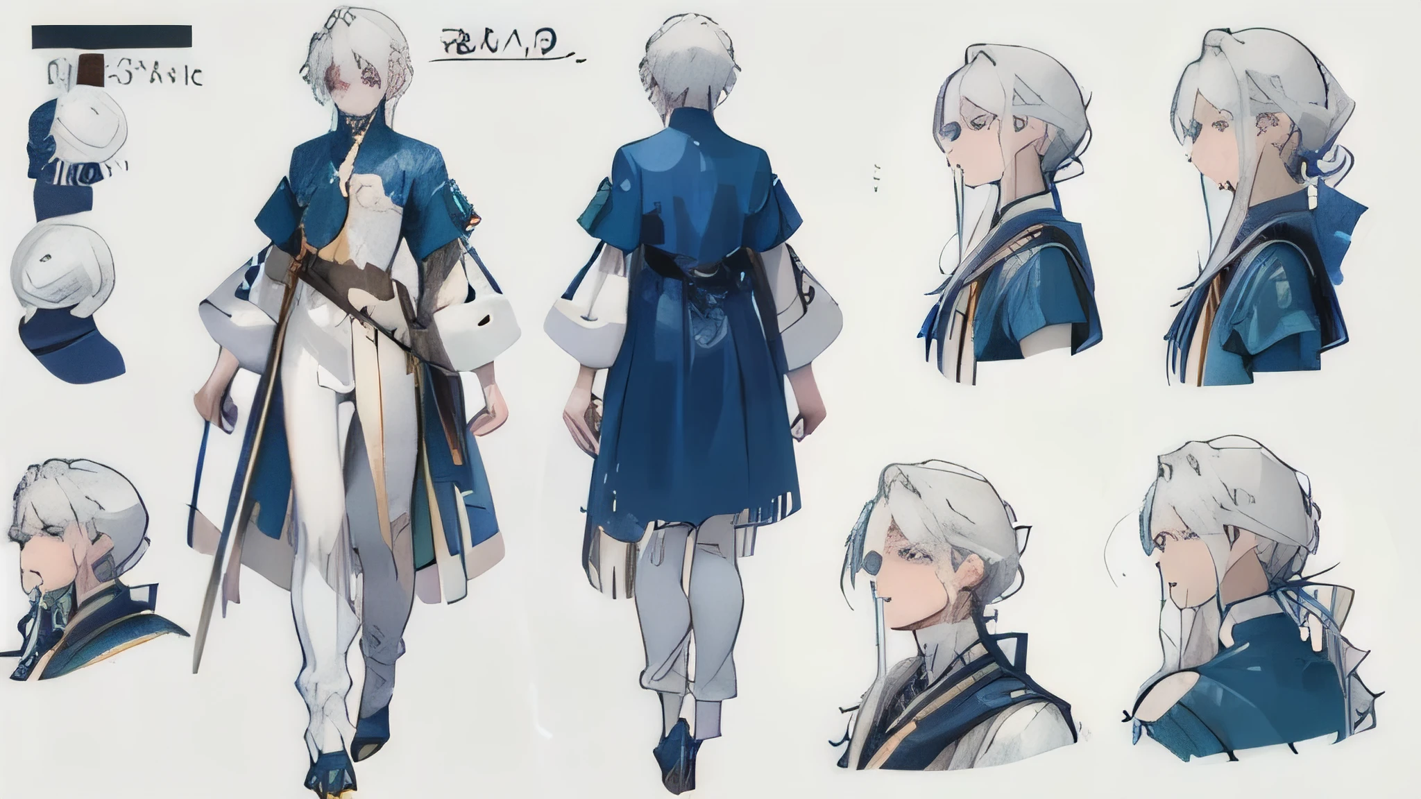 light-skinned man 30 years old, light skin, white skin, male, gray with blue eyes, white hair, long hair, straight hair, Anime style, 4k image, full body, white background, character sheet, full body from the front, full body from the back , Handsome man. angular face, tall, slender body. Character design sheet, All detailed parts, front view, Back body view, aristocratic clothes, fantasy clothes, perfume, detailed face, character design sheet whole body, Full of details, Front body view, back body view, very detailed, depth , facial expression worked out
