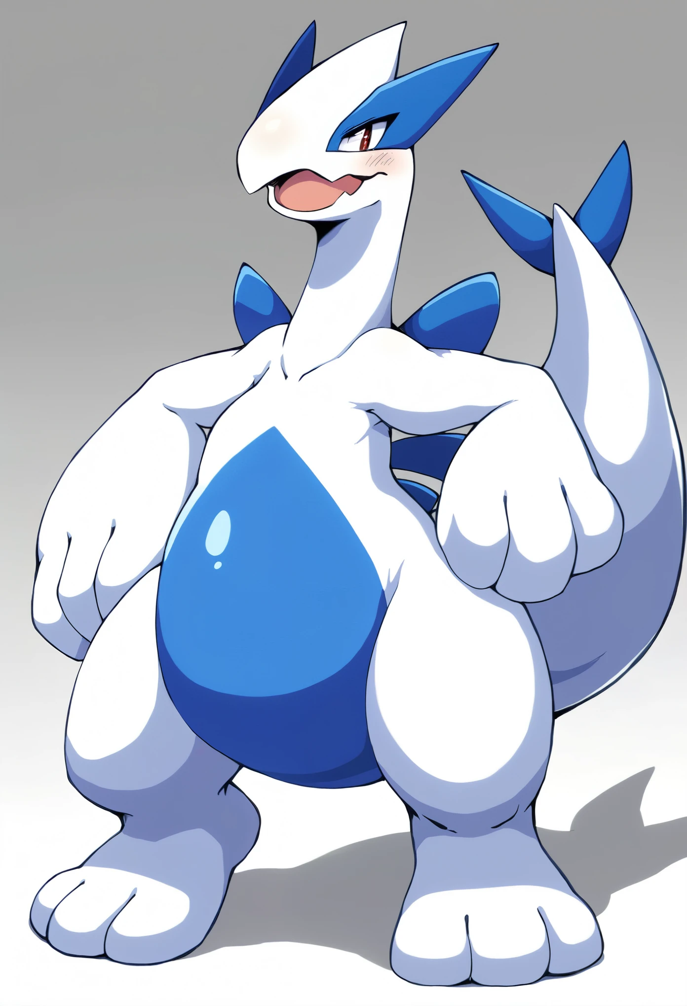 anime style character design of lugia of the pokemon,drawn in the style of Akira Toriyama, animated in the style of Toei animation studio,full body,pokemon fanart,white backgrounds,chubby