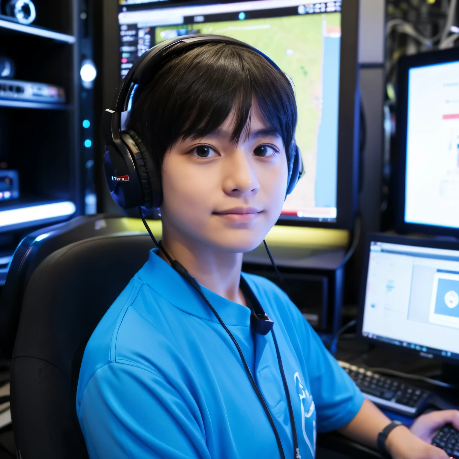 Menino de 18 anos usando um computador 