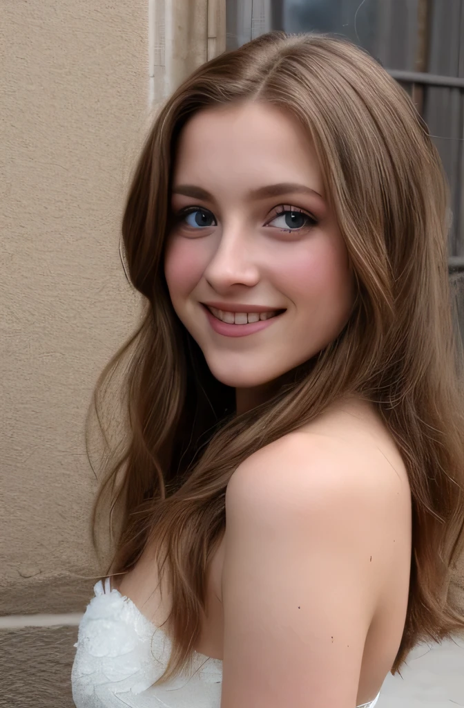 hyper photorealistic, cute peasant woman, in small European village, (18 years), (detailed face and eyes), full body portrait, (extremely sexy), pleasure, nudist, small breasts, expression enjoyment, seductive look, idyllic aura, medieval environment, Masterpiece, ultra detailed, cinematic composition, cinematic lighting, light honey hair, little smile, fine facial traits, Slim physique, (depth of field)