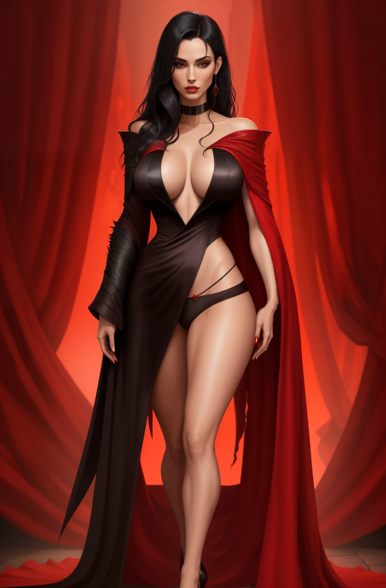 sorceress. sexy red robe, black panties, black hair