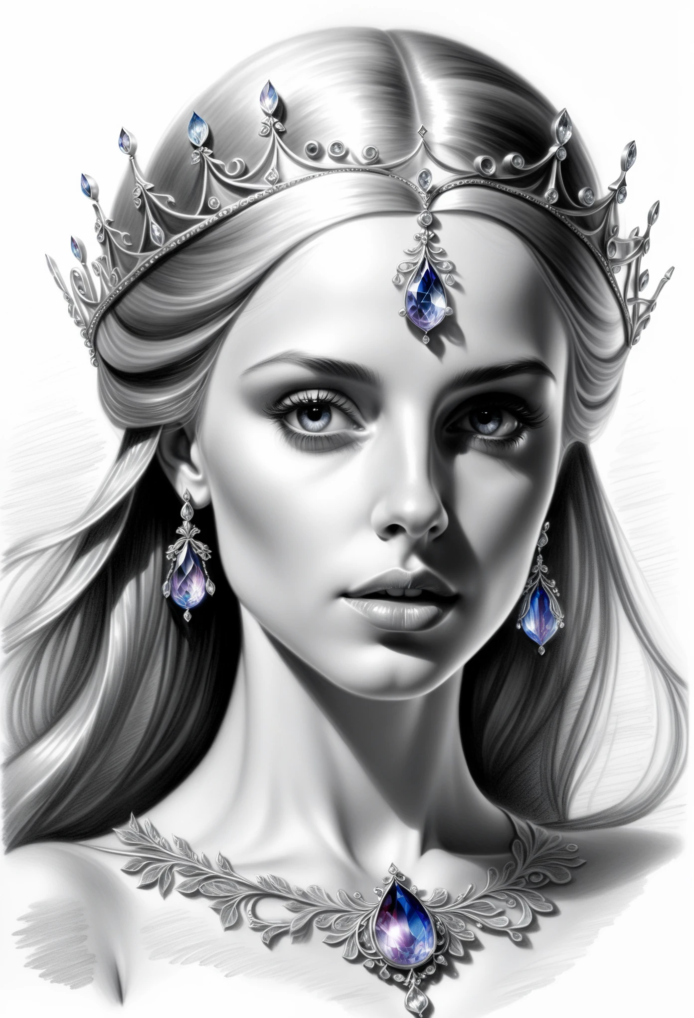 (pencil_sketch:1.2, messy lines, Grayscale, traditional media, sketch),(full body portrait:1.5), (Far focus design:1.5), elf queen, High-level elf noble clothing, proudly, Shy, bell, Triple Crown, Glowing white pupils, Eyes look toward central focus, wrapped in lilac metallic canvas, exuding an aura of dark fantasy and, Intricate and exquisite details, Highlight thin strokes, dark rich color palette, Black, Red, white, blue, Increase the overall atmosphere, Beautiful details shine, smooth and flawless, through double exposure technology, Beautiful mist covers the earth, Delicate crystal structure sparkles, ethereal light, Soft baby pink cherry blossoms, Sophisticated carpet floors, Optical fiber thin fibers add touch, complex and mysterious, nose blushing, rococo style, high detail, concept art, ultra high definition, anatomically correct, Super details, best quality, 8K
