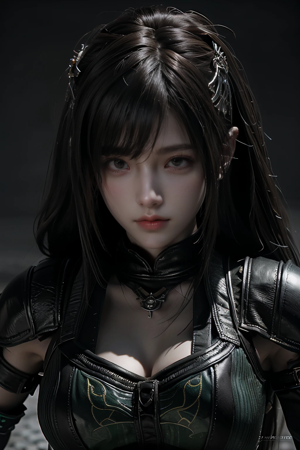 Game art，The best picture quality，Highest resolution，8K，(A bust photograph)，(Portrait)，(Head close-up)，(Rule of thirds)，Unreal Engine 5 rendering works， (The Girl of the Future)，(Female Warrior)， 
20-year-old girl，((Hunter))，An eye rich in detail，(Big breasts)，Elegant and noble，indifferent，brave，
（Medieval-style fur combat clothing，Glowing magic lines，Animal skin clothing with rich details），Medieval Lady Knight，Medieval ranger，
photo poses，simple background，Movie lights，Ray tracing，Game CG，((3D Unreal Engine))，OC rendering reflection pattern