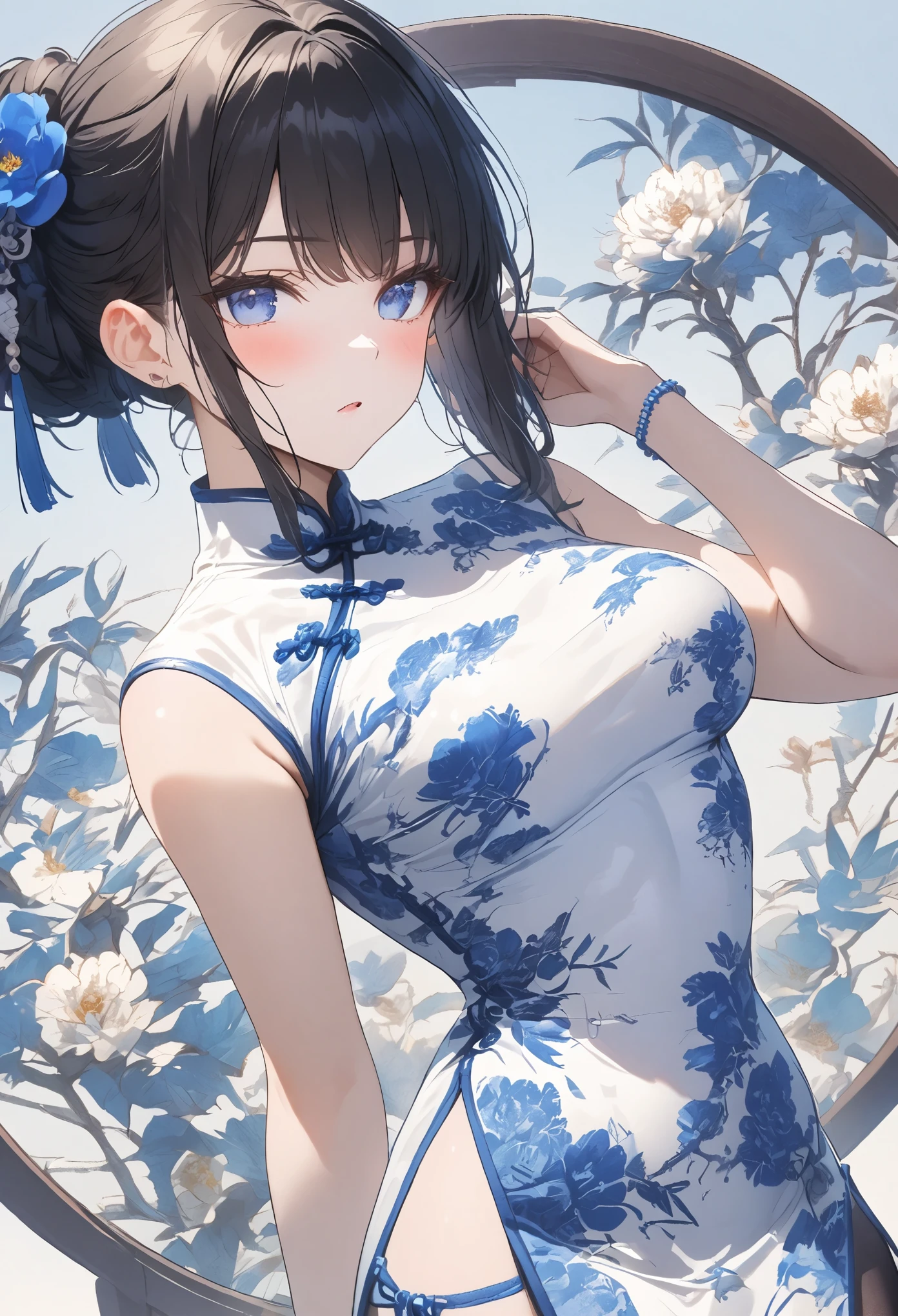 Blue and white porcelain cheongsam