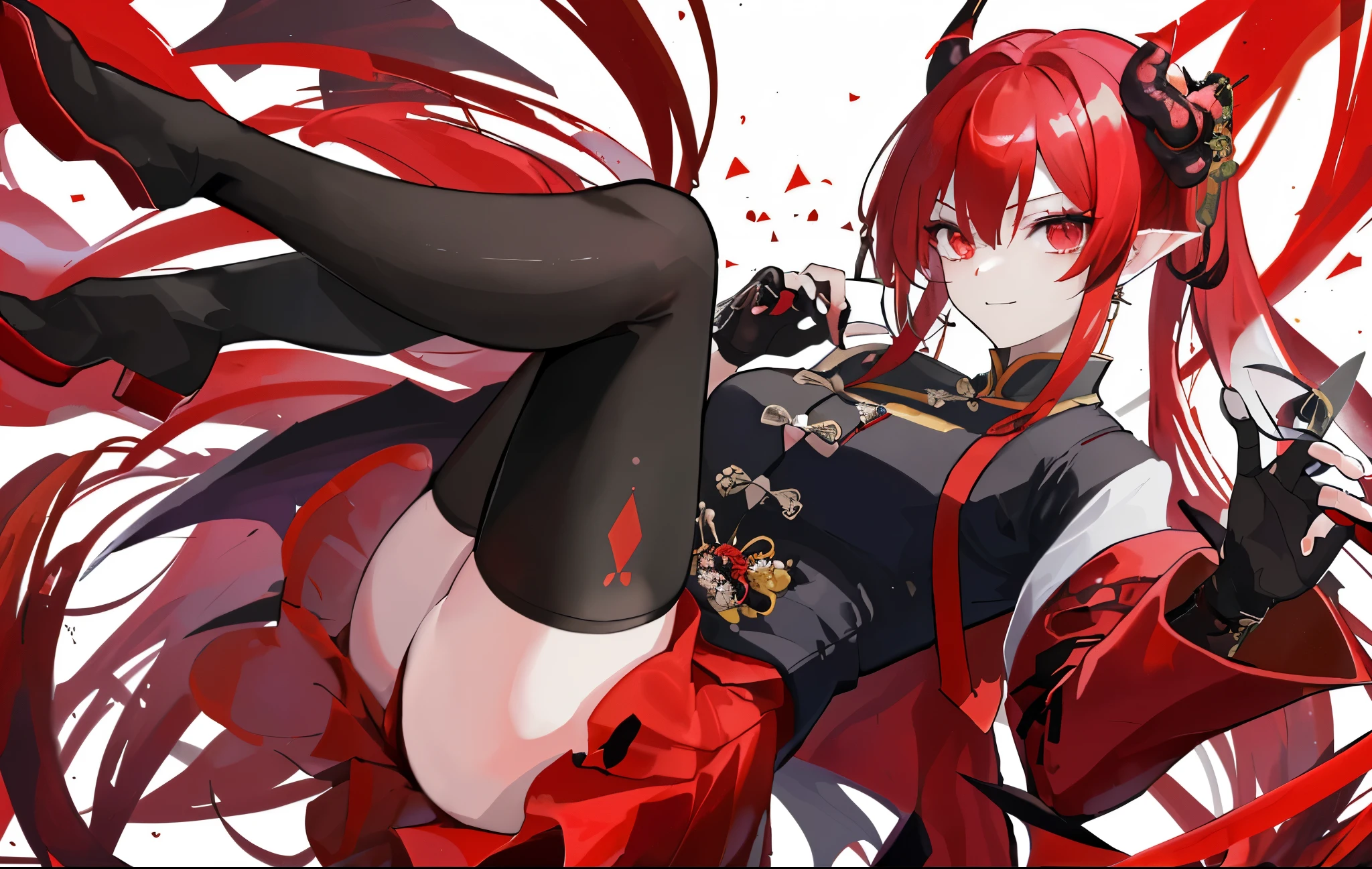 一个红Eye和角的女人,Blood Demon,Mobile game vertical painting,(Black vertical pupils),(Black vertical pupils),Red jacket,Red jacket,随风飘动的hair和衣服,(Lots of buttons and strap buttons and shoulder strap buttons and straps)round face,masterpiece,best quality,8k HD,baby fat,Girl 160cm tall,snake vertical pupils,Energetic Girl,Tiger teeth,露出Tiger teeth,confident smile,(masterpiece, best quality, Extremely detailed CG, beautiful detailed Eye, super detailed, intricexiste details:1.2), 8k wallpaper,elaborexiste feexistures,(Realistic style:1.1), (fake traditional media:1.0), masterpiece, best quality,Bangs,Red_hair,Black_pantyhose,closure_Mouth,floexisting_hair,long_hair,watch_exist_audience,pantyhose,pleexisted_skirt,Red_Eye,Wexister behind,struggle,Upper body, tie,
Keep,Keep sword,Prepare to draw,kexistana,collaRed shirt,(red top),pointed ears,长long刘海,血Red刘海遮住了半边脸,modern clothing,red envelope leather jacket,red top,tomorrow ark,((Thank you Hutong)),dim light,gold dress lace,short skirt,Black suspenders,斜坐exist长椅上,手指抚摸Mouth唇,一只手撑exist长椅上,Fingerless black gloves,Thousands of bloody bats,双腿翘exist长椅上, 仓井美嘉 demon, demon动漫女孩, demon女孩, 鬼煞demon, horned, 马拉demon, devil, anime style, Rias Gremory, ( ( ( Ji Chengyang ) ) ), Guangjiangli, as an anime character, Succubus, demon
