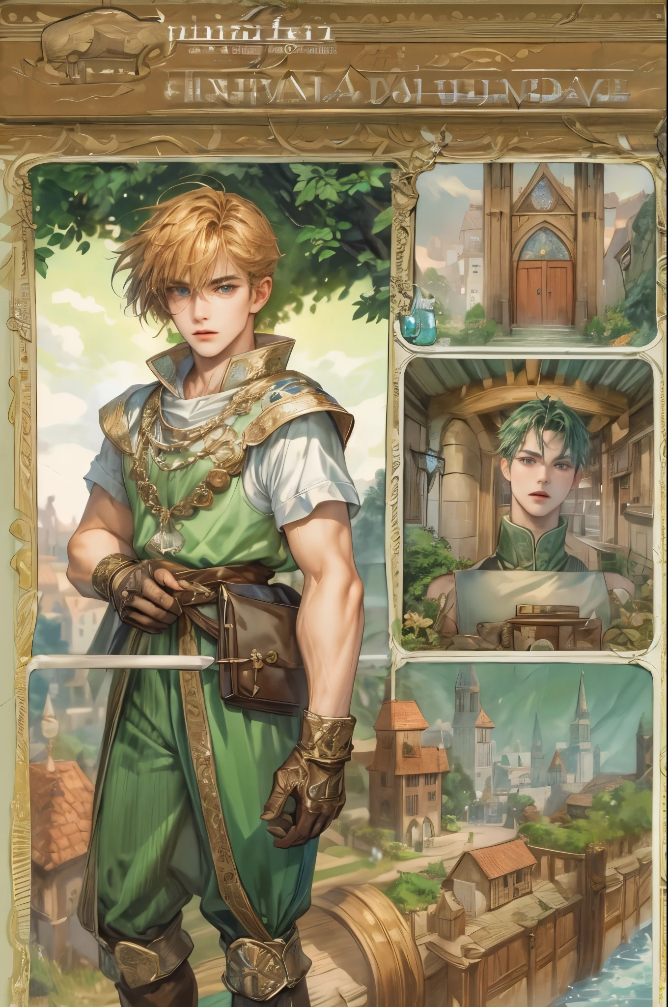 (masterpiece,best quality,ultra_detailed,highres,absurdres),1boy, perfect face, handsome, shorthair, character from gba game shining force, detailed scenery of town england style, detailed character