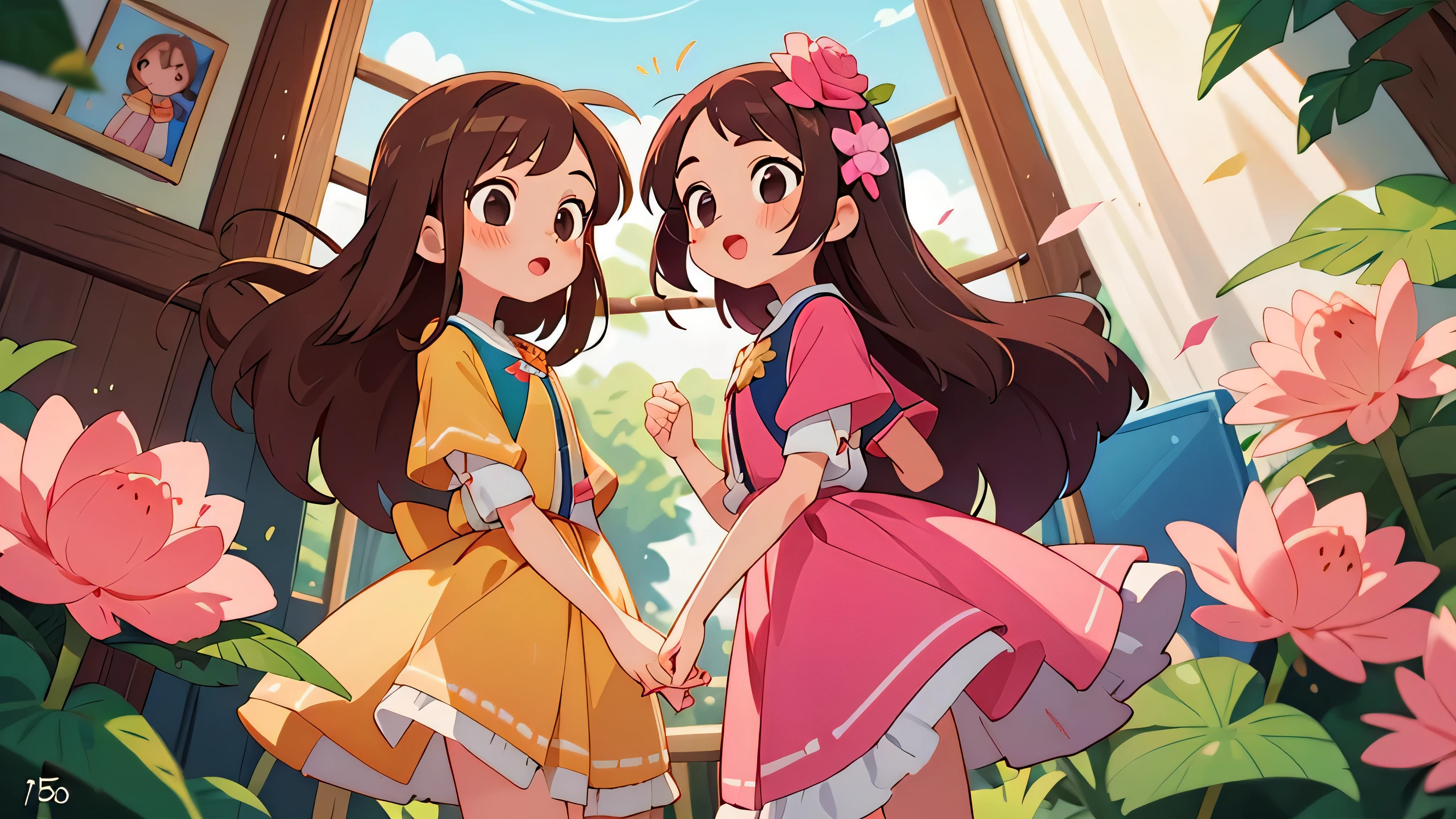 Brincar de Esconde-Esconde - (Two brunette twins, de 5 anos, roupas rosa)