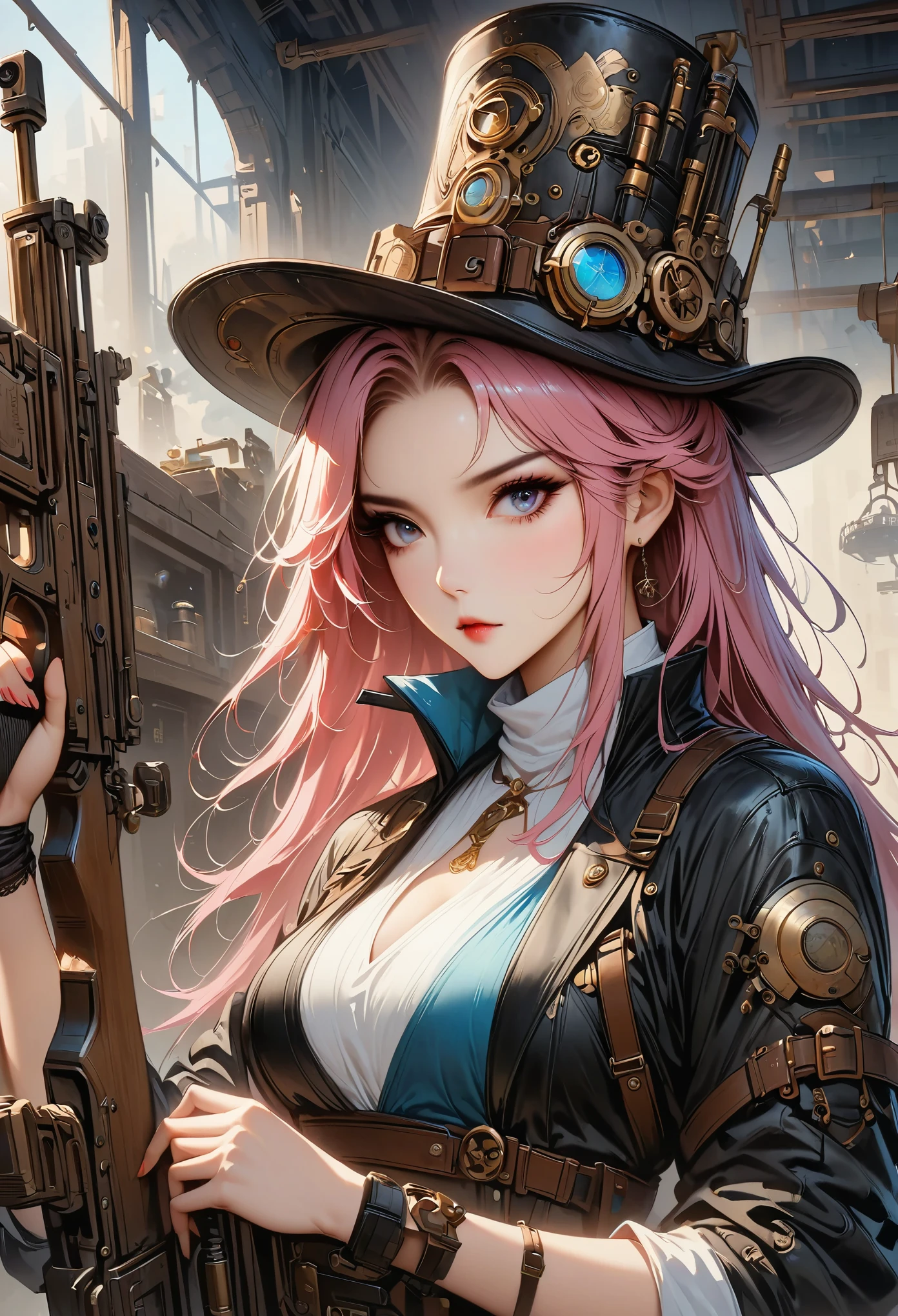 (masterpiece, best quality:1.2), 1 girl，two-dimensional， metal jewelry,armor， Serious expression, attack action, eyes cold, Clothing black and white ink style, martial arts style, sash, keen vision，black theme，Dual-wielding pistol，aim at you，emit laser，bamboo forest，high-rise building，