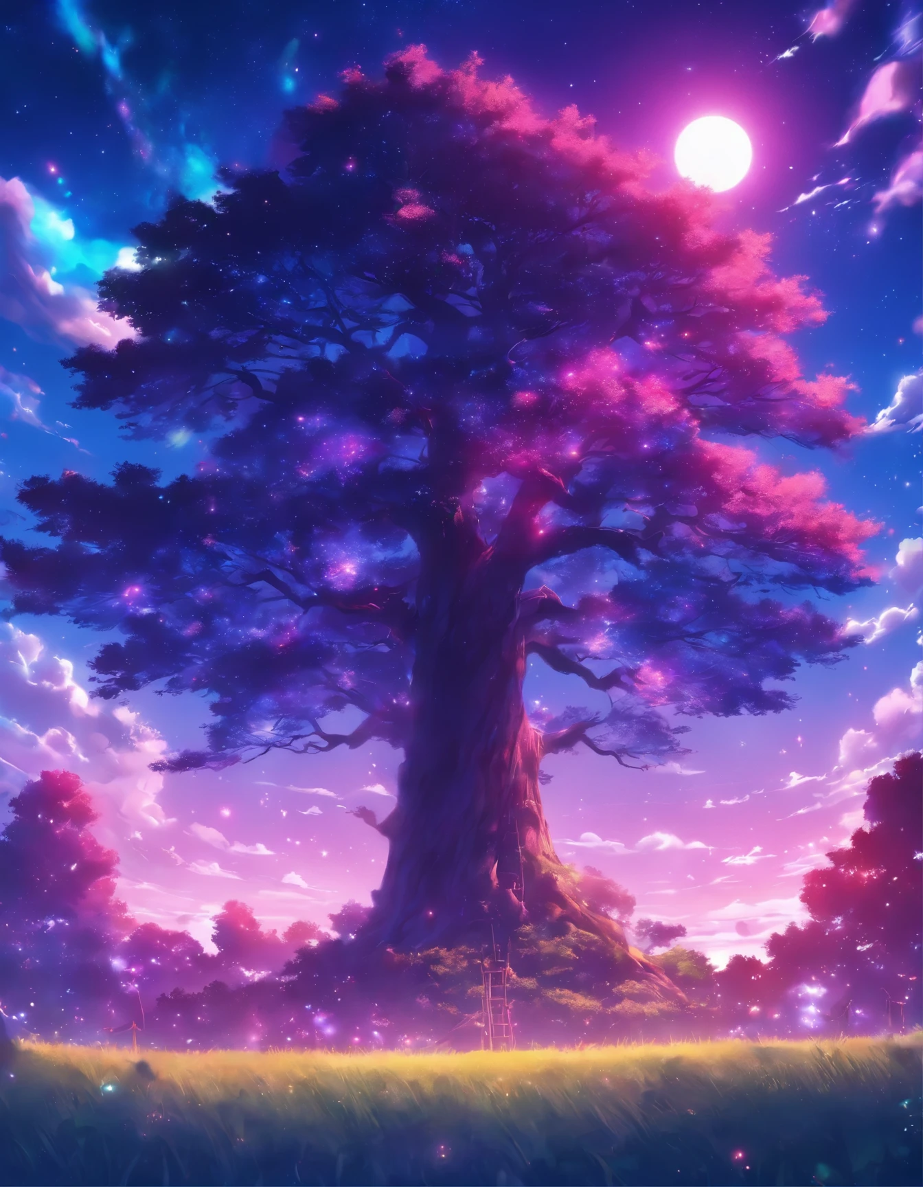 a tree in the middle of a field with a full moon in the background, fantasy tree, a beautiful tree, by Christopher Balaskas, magical tree, cgsociety 4k”, [ trending on cgsociety ]!!, by Jesper Ejsing, gorgeous art, rending on cgsociety, trending on cgsociety art, very beautiful digital art